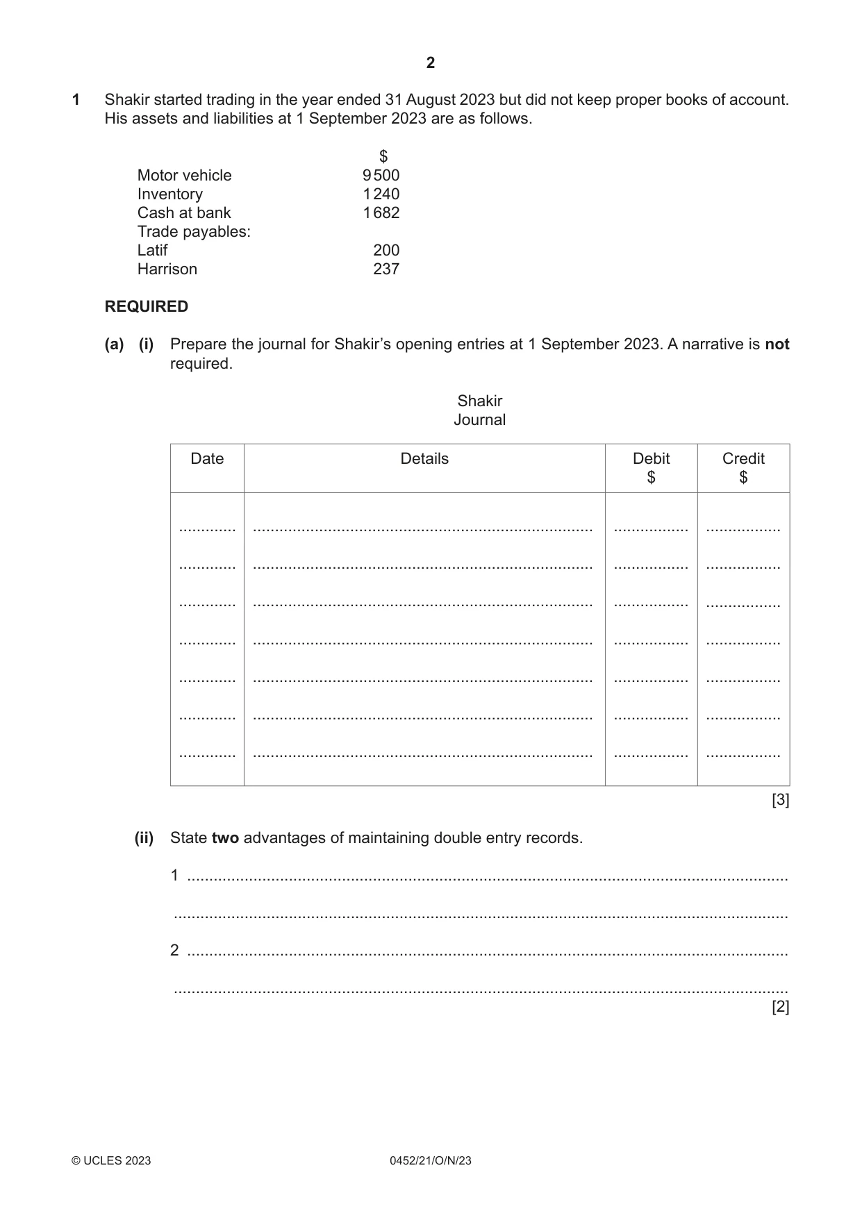 Cambridge IGCSE Accounting 0452 2023 Oct/Nov Paper 2 · Variant 1 question paper, page 2 of 24