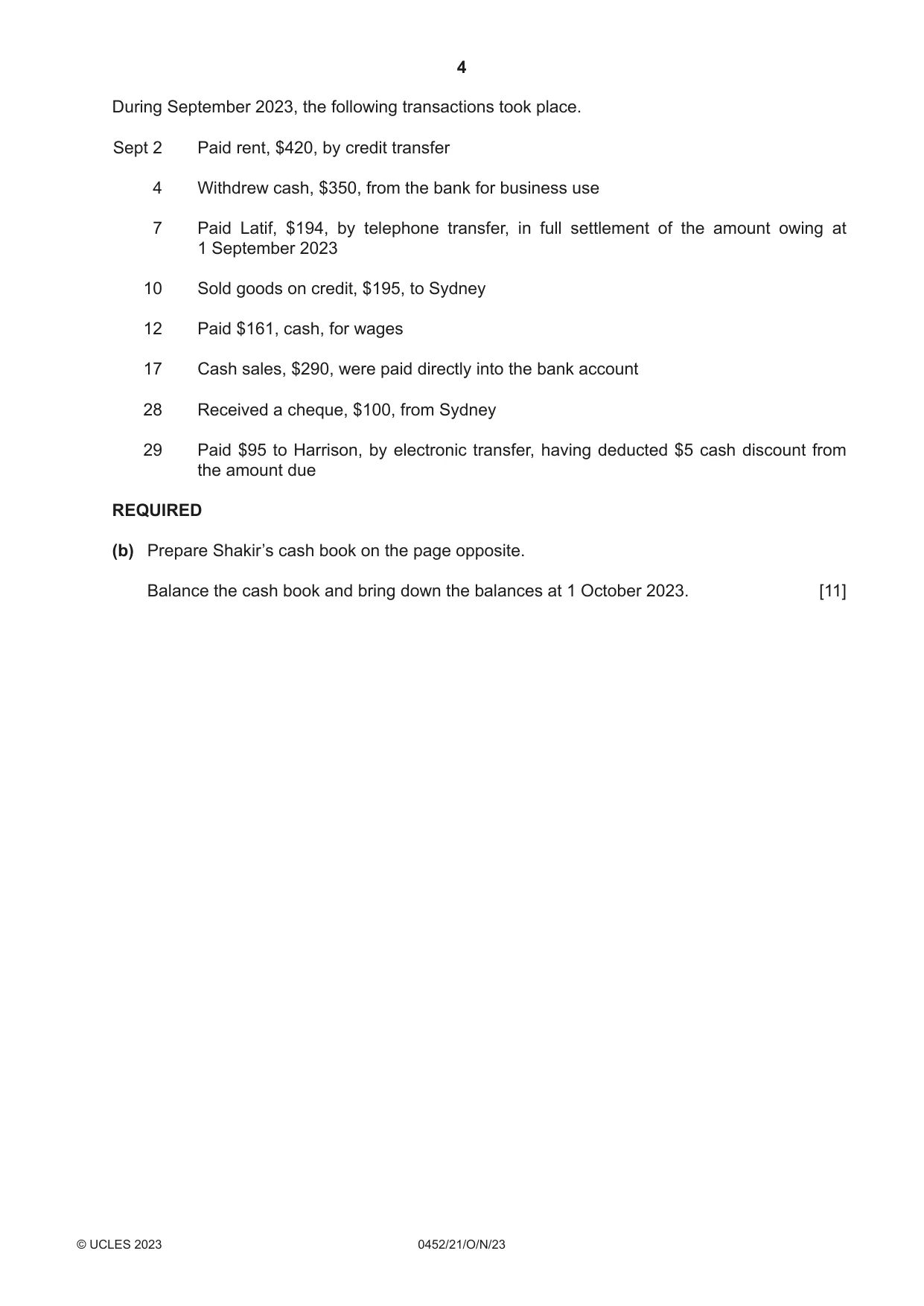 Cambridge IGCSE Accounting 0452 2023 Oct/Nov Paper 2 · Variant 1 question paper, page 4 of 24