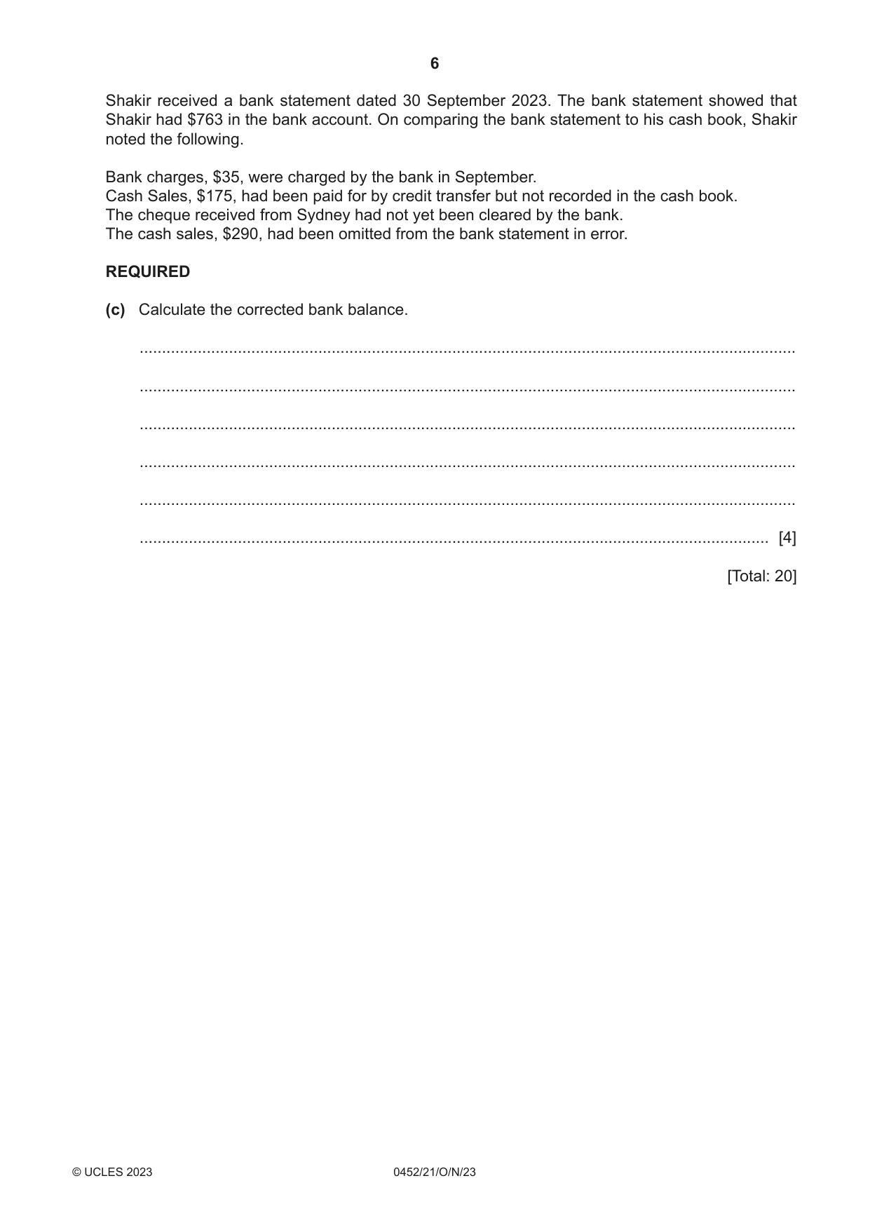 Cambridge IGCSE Accounting 0452 2023 Oct/Nov Paper 2 · Variant 1 question paper, page 6 of 24