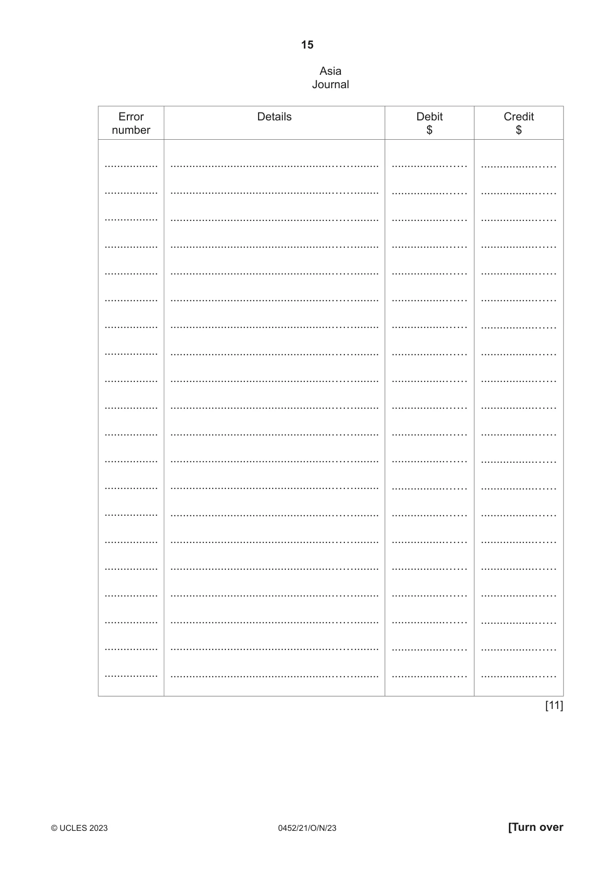 Cambridge IGCSE Accounting 0452 2023 Oct/Nov Paper 2 · Variant 1 question paper, page 15 of 24