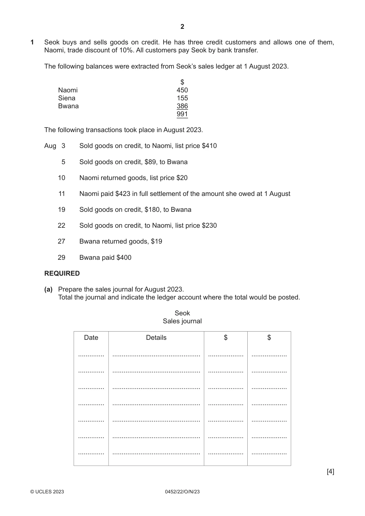 Cambridge IGCSE Accounting 0452 2023 Oct/Nov Paper 2 · Variant 2 question paper, page 2 of 20