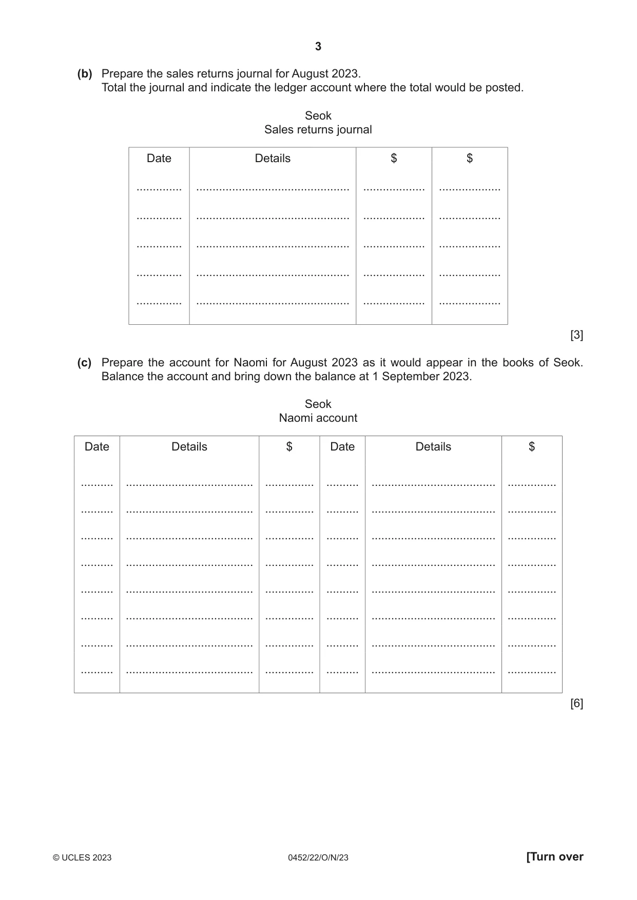 Cambridge IGCSE Accounting 0452 2023 Oct/Nov Paper 2 · Variant 2 question paper, page 3 of 20