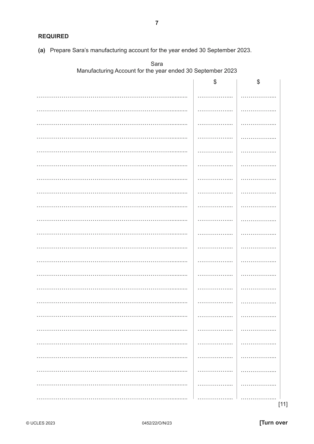Cambridge IGCSE Accounting 0452 2023 Oct/Nov Paper 2 · Variant 2 question paper, page 7 of 20
