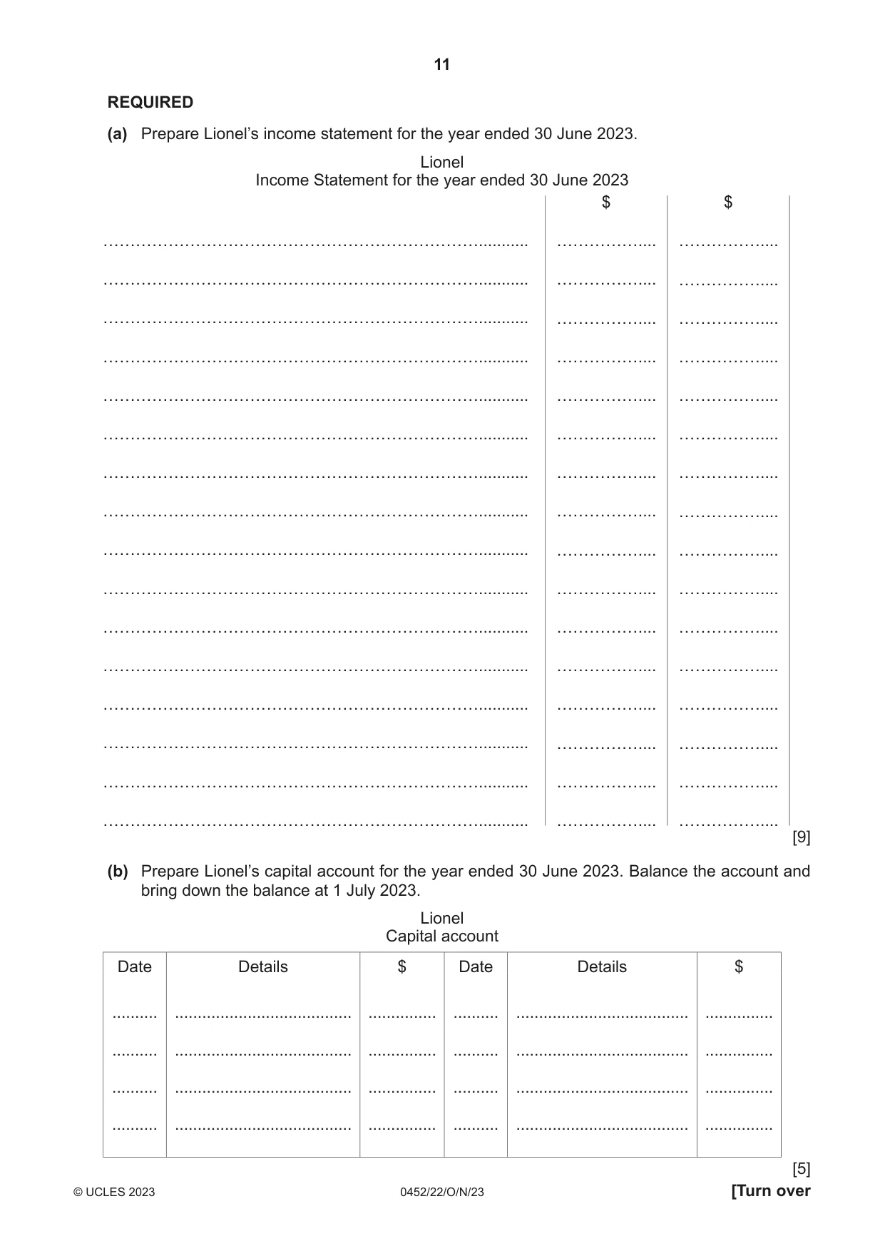 Cambridge IGCSE Accounting 0452 2023 Oct/Nov Paper 2 · Variant 2 question paper, page 11 of 20