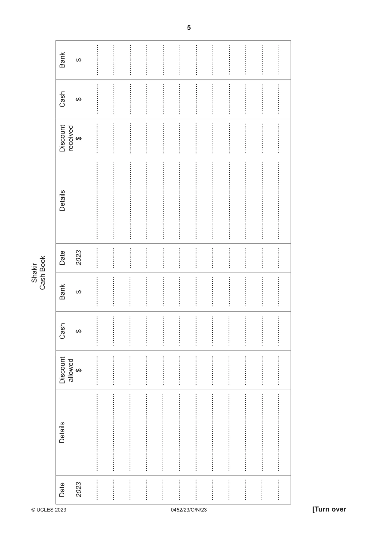 Cambridge IGCSE Accounting 0452 2023 Oct/Nov Paper 2 · Variant 3 question paper, page 5 of 24