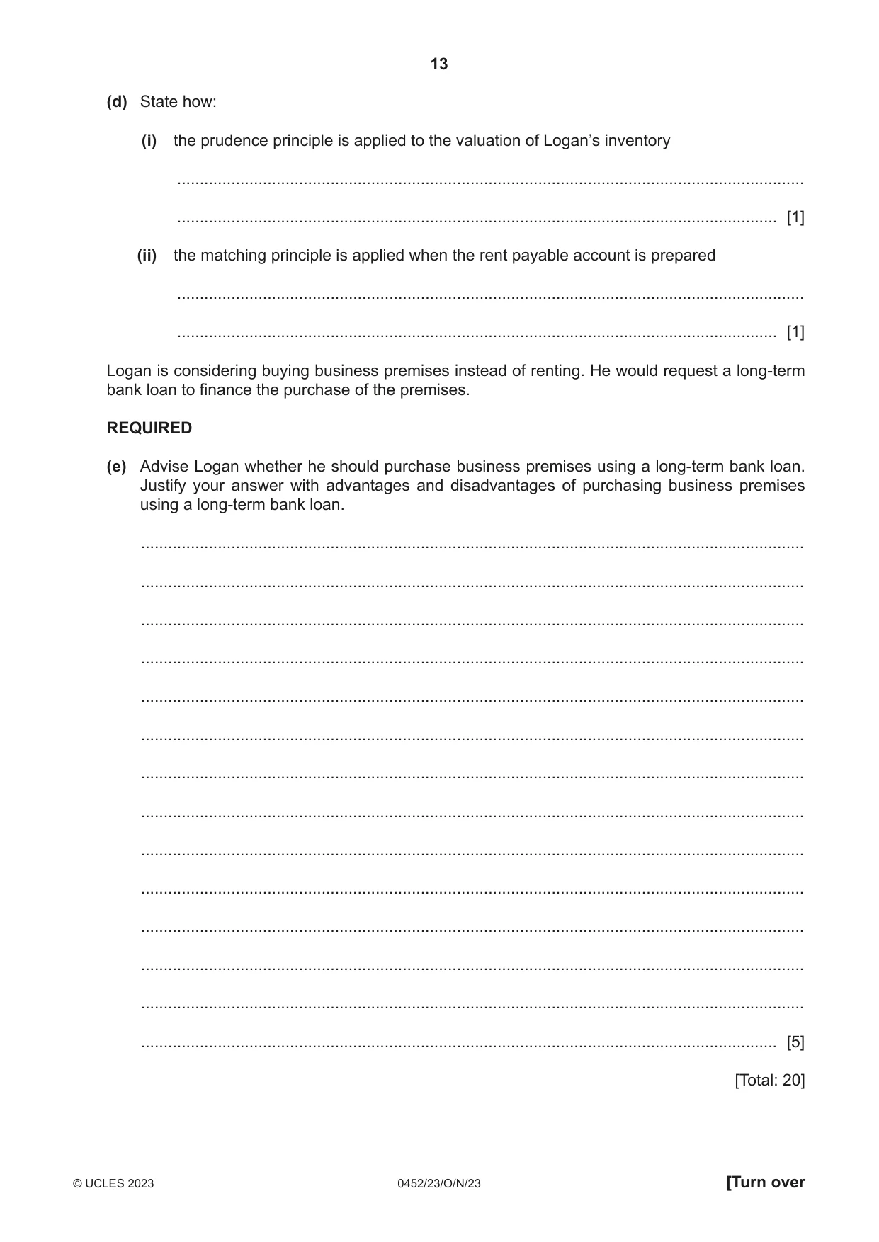 Cambridge IGCSE Accounting 0452 2023 Oct/Nov Paper 2 · Variant 3 question paper, page 13 of 24