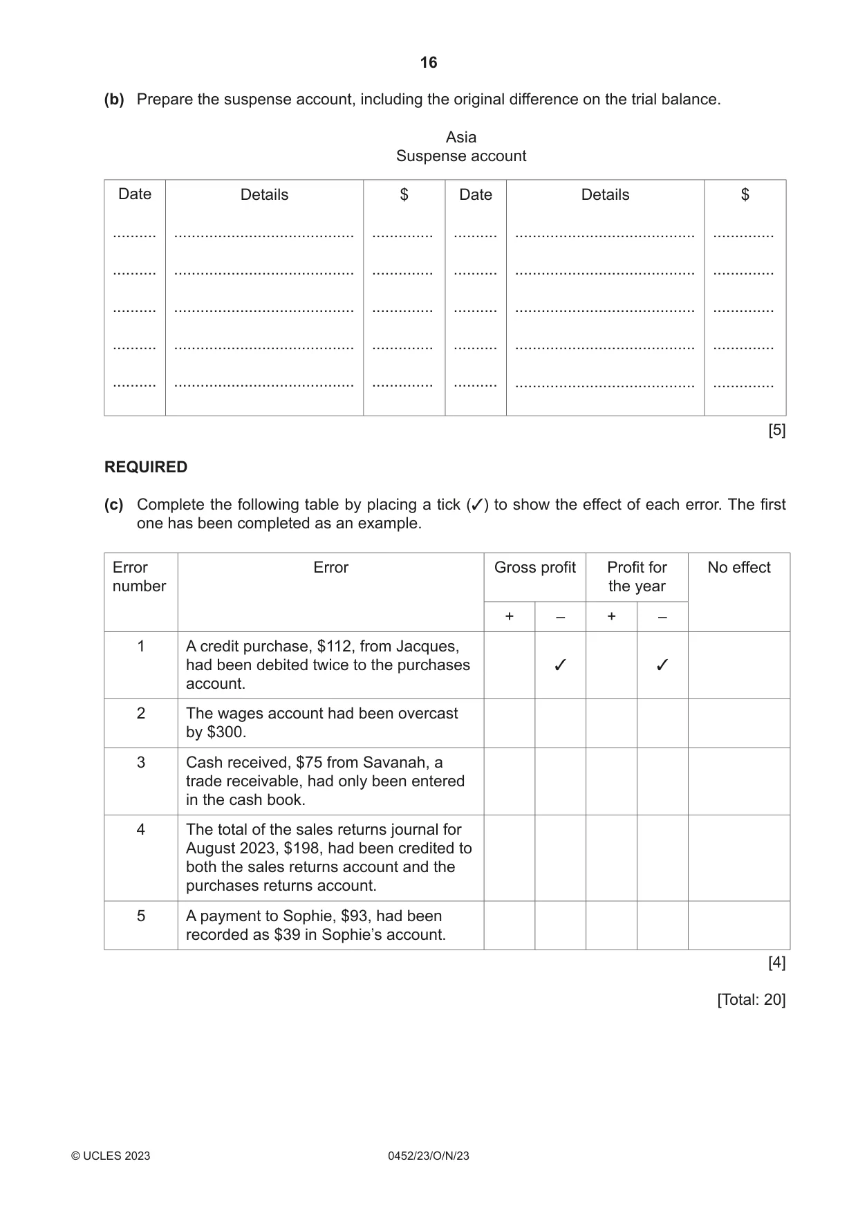 Cambridge IGCSE Accounting 0452 2023 Oct/Nov Paper 2 · Variant 3 question paper, page 16 of 24