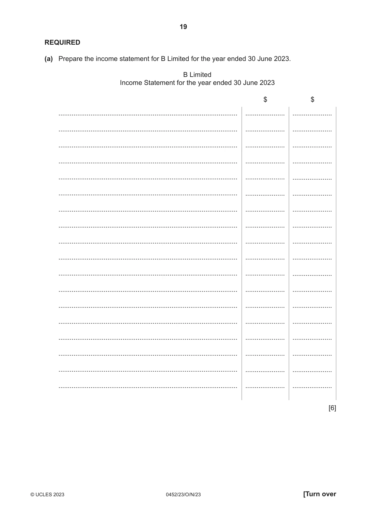 Cambridge IGCSE Accounting 0452 2023 Oct/Nov Paper 2 · Variant 3 question paper, page 19 of 24