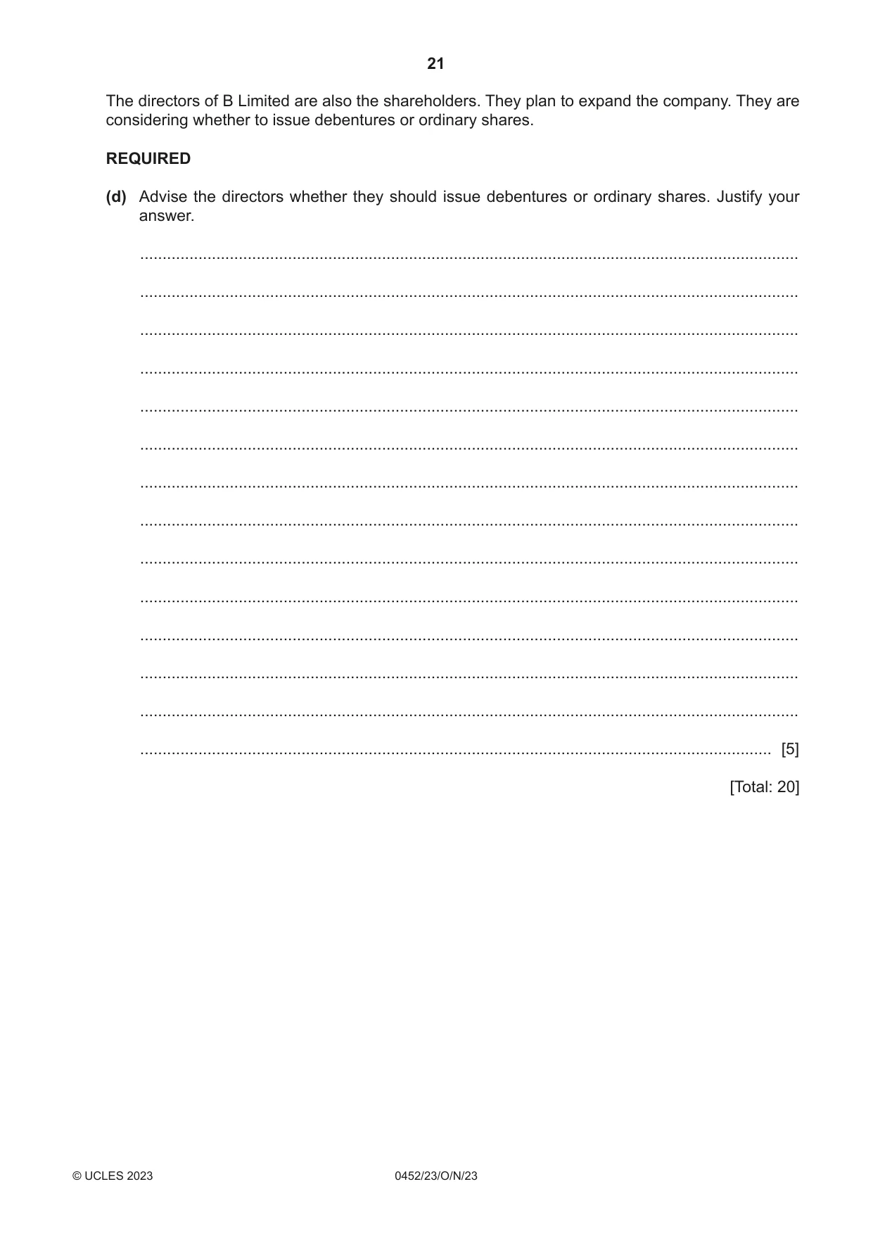Cambridge IGCSE Accounting 0452 2023 Oct/Nov Paper 2 · Variant 3 question paper, page 21 of 24