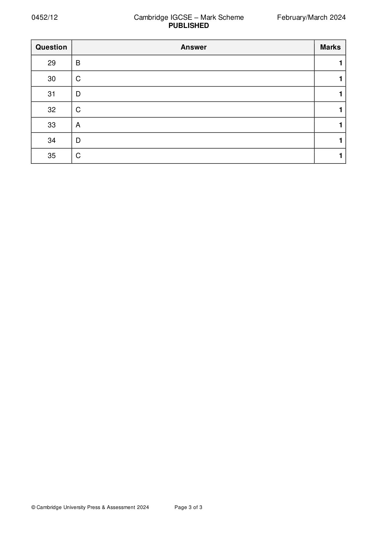 Mark scheme, page 3 of 3