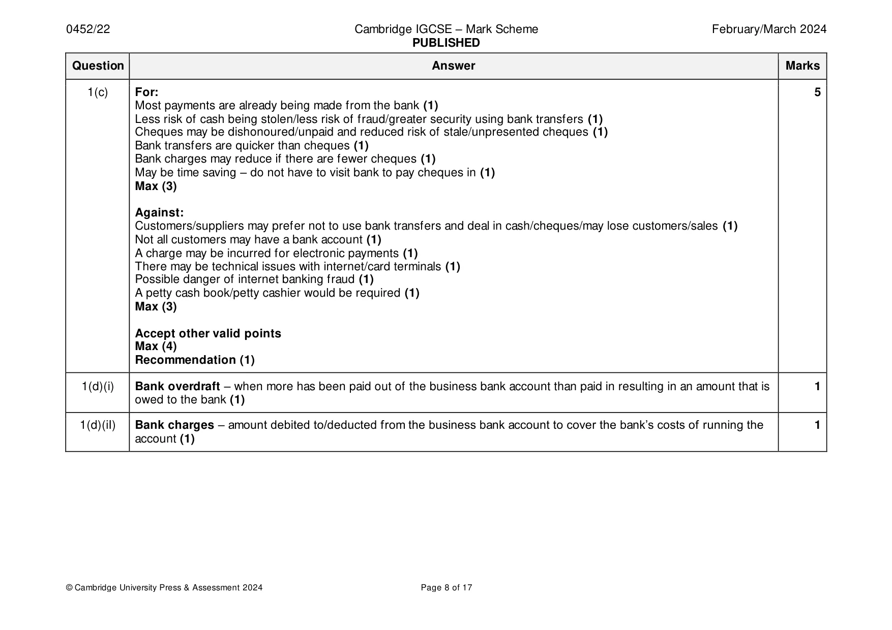 Mark scheme, page 8 of 17