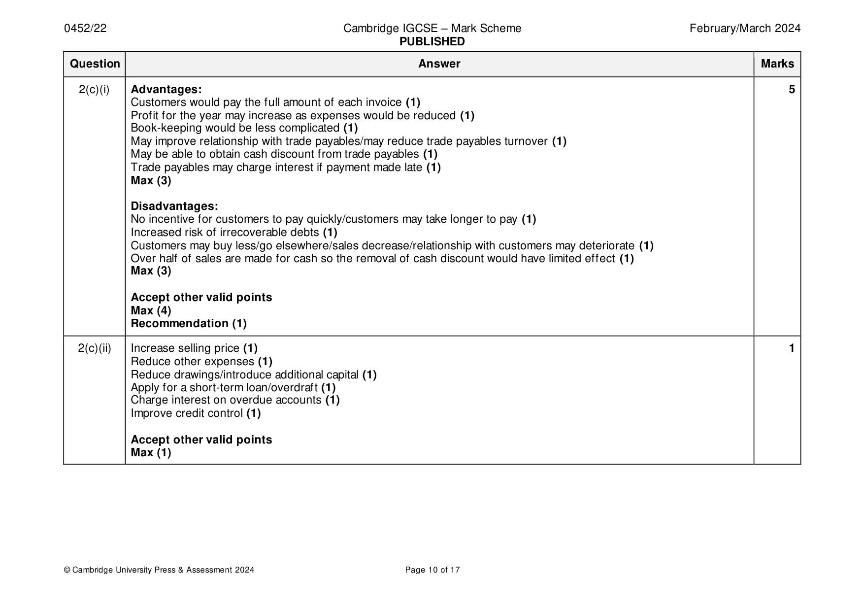 Mark scheme, page 10 of 17