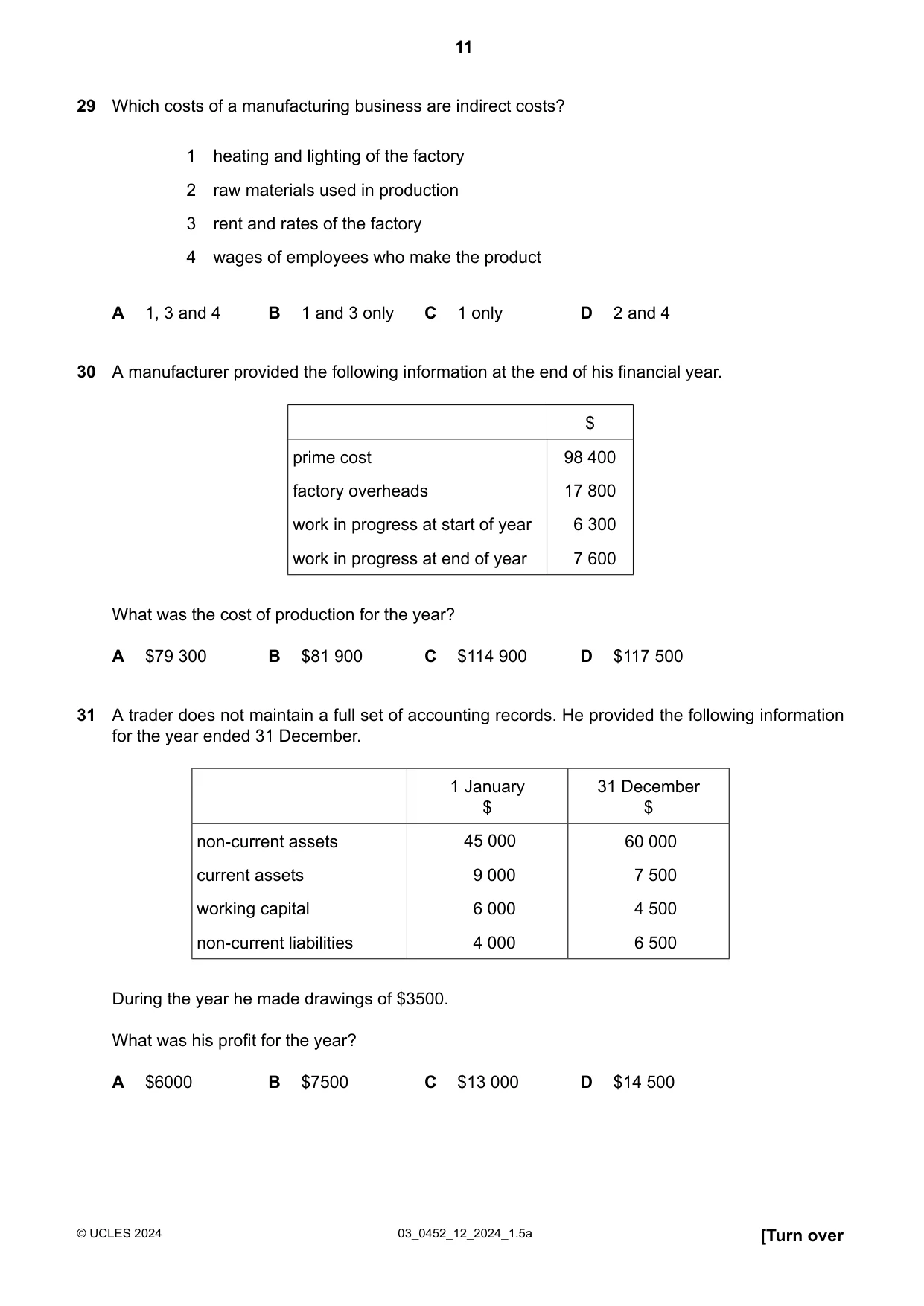Cambridge IGCSE Accounting 0452 2024 Feb/March Paper 1 · Variant 2 question paper, page 11 of 16