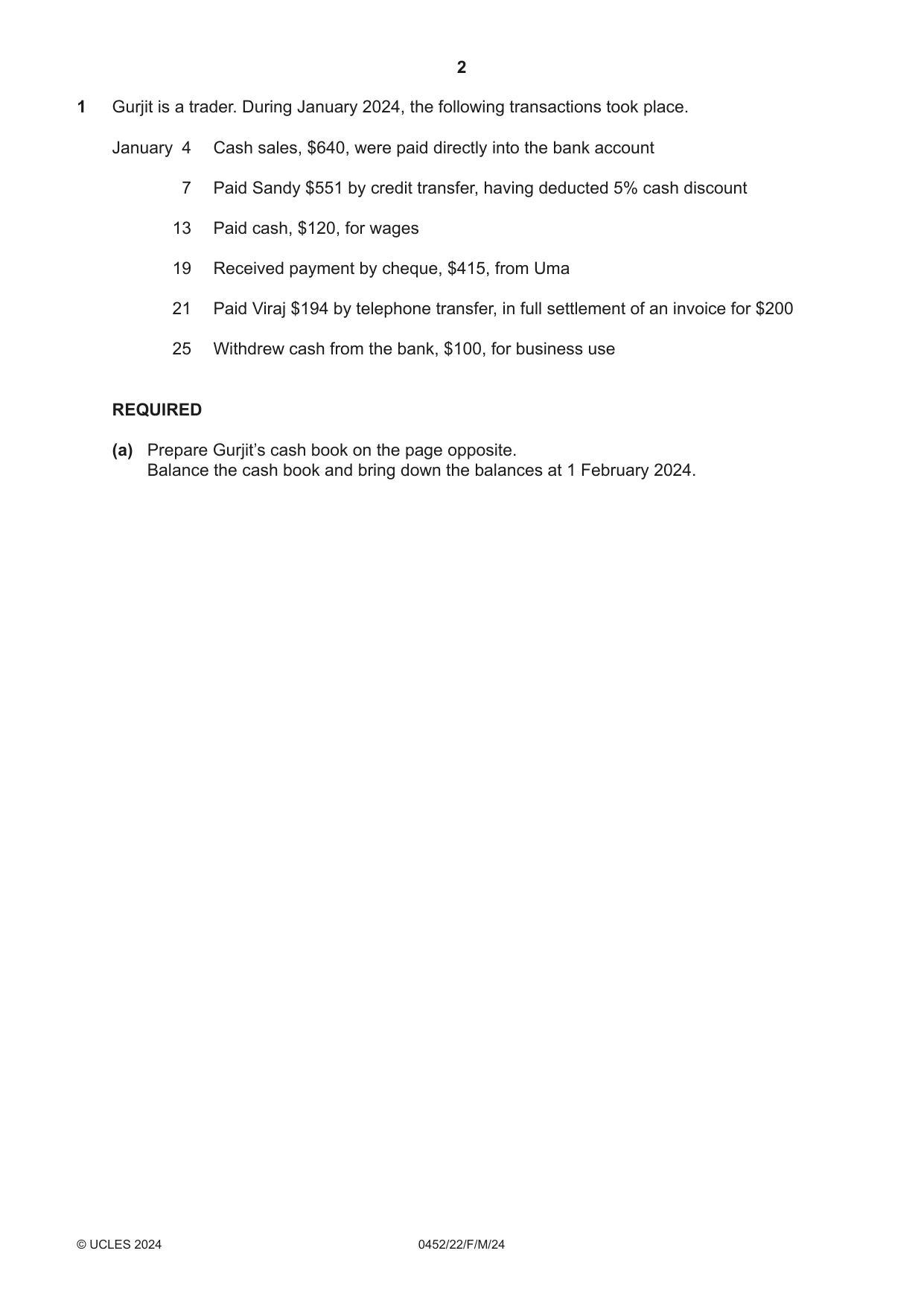 Cambridge IGCSE Accounting 0452 2024 Feb/March Paper 2 · Variant 2 question paper, page 2 of 20