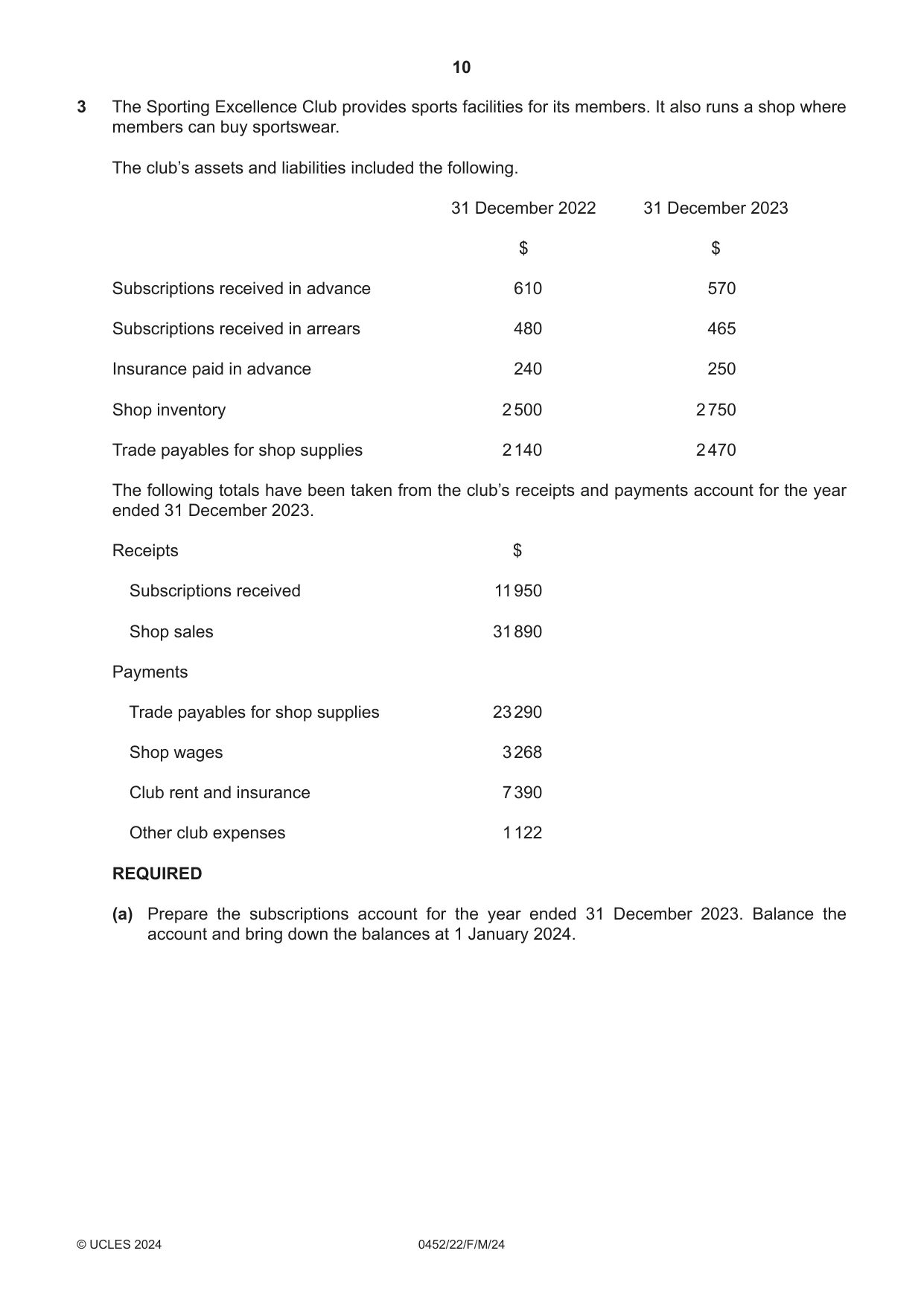 Cambridge IGCSE Accounting 0452 2024 Feb/March Paper 2 · Variant 2 question paper, page 10 of 20