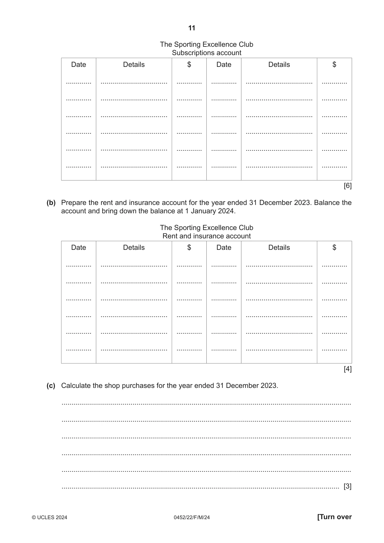 Cambridge IGCSE Accounting 0452 2024 Feb/March Paper 2 · Variant 2 question paper, page 11 of 20