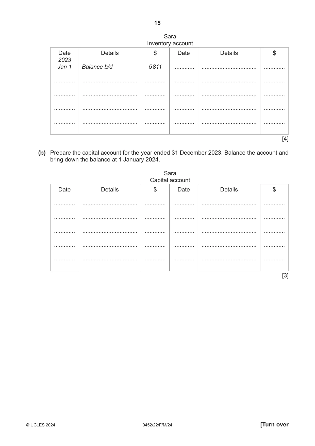 Cambridge IGCSE Accounting 0452 2024 Feb/March Paper 2 · Variant 2 question paper, page 15 of 20