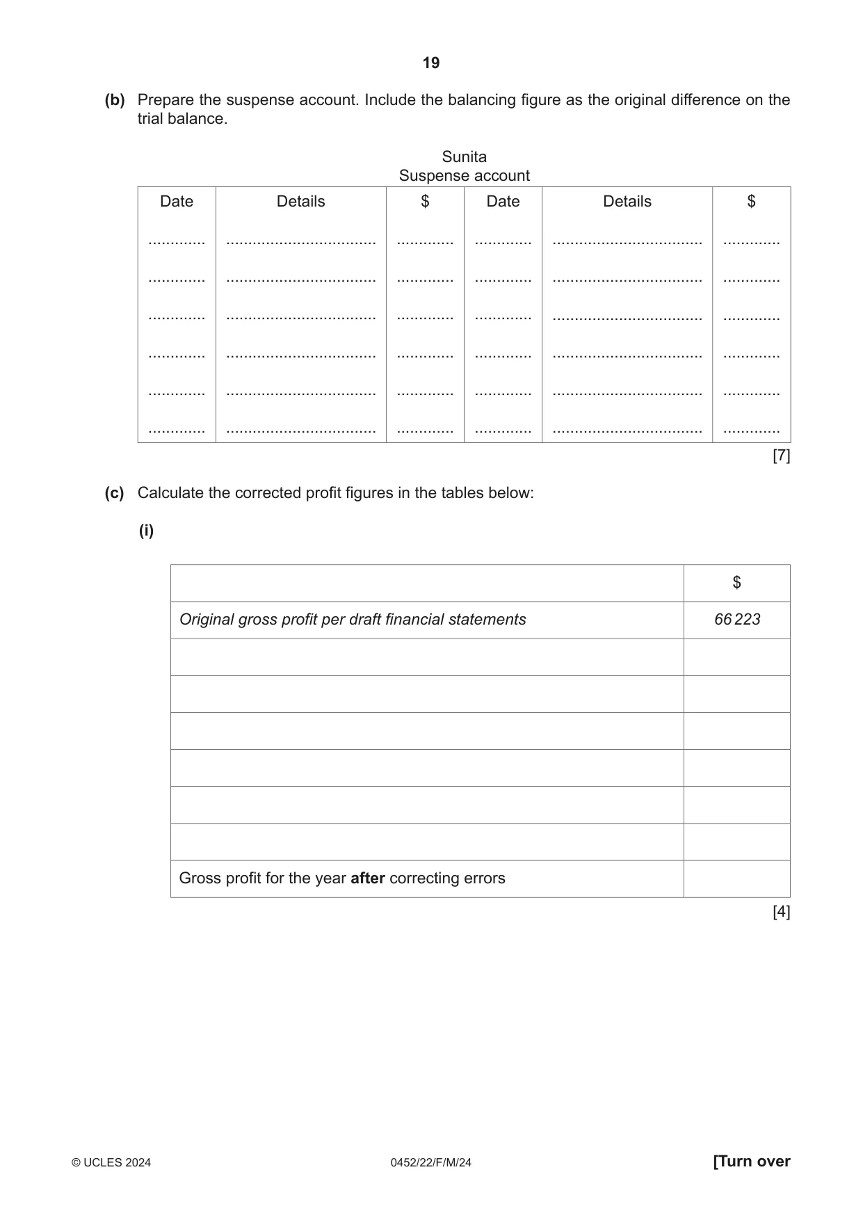 Cambridge IGCSE Accounting 0452 2024 Feb/March Paper 2 · Variant 2 question paper, page 19 of 20