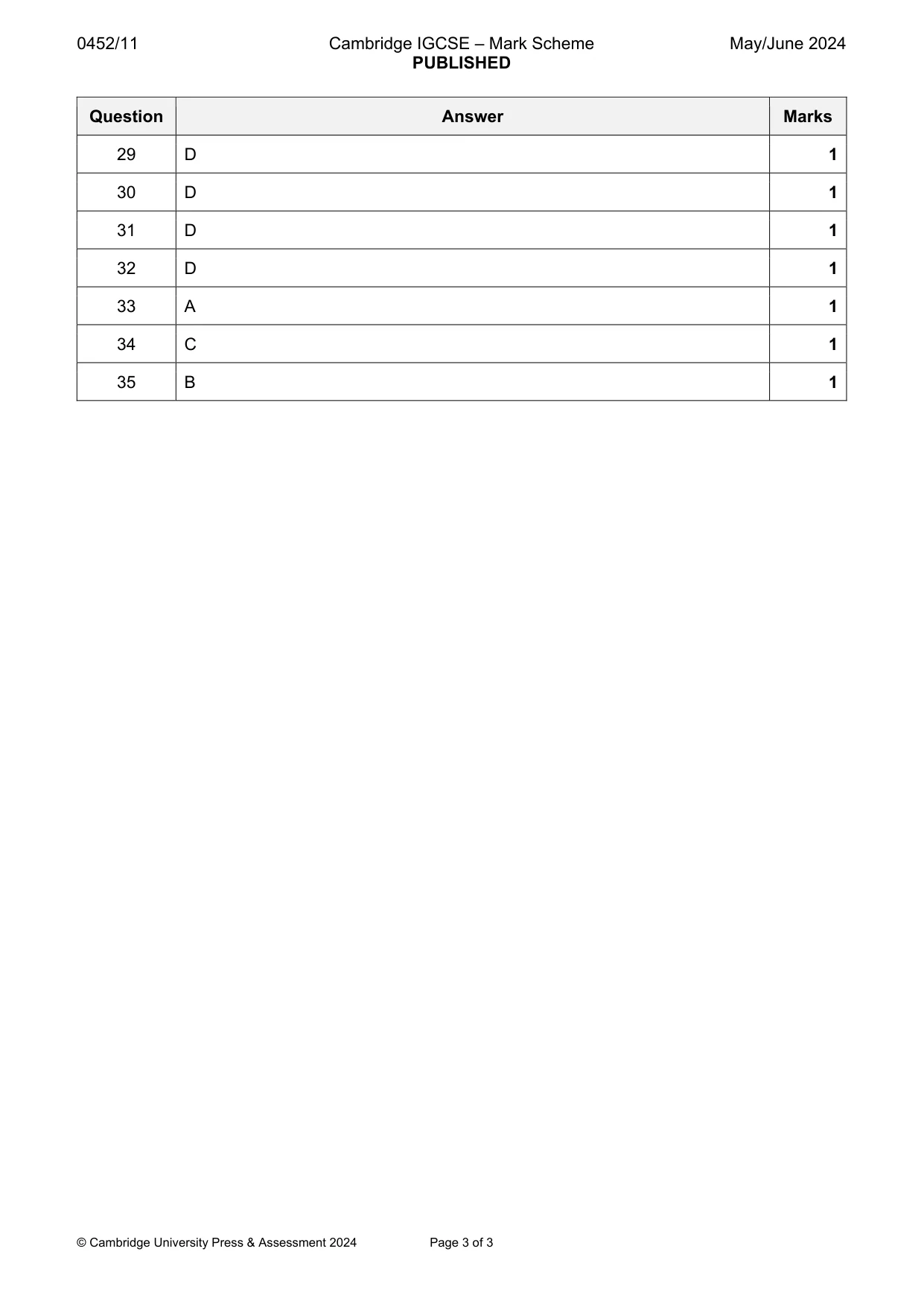 Mark scheme, page 3 of 3