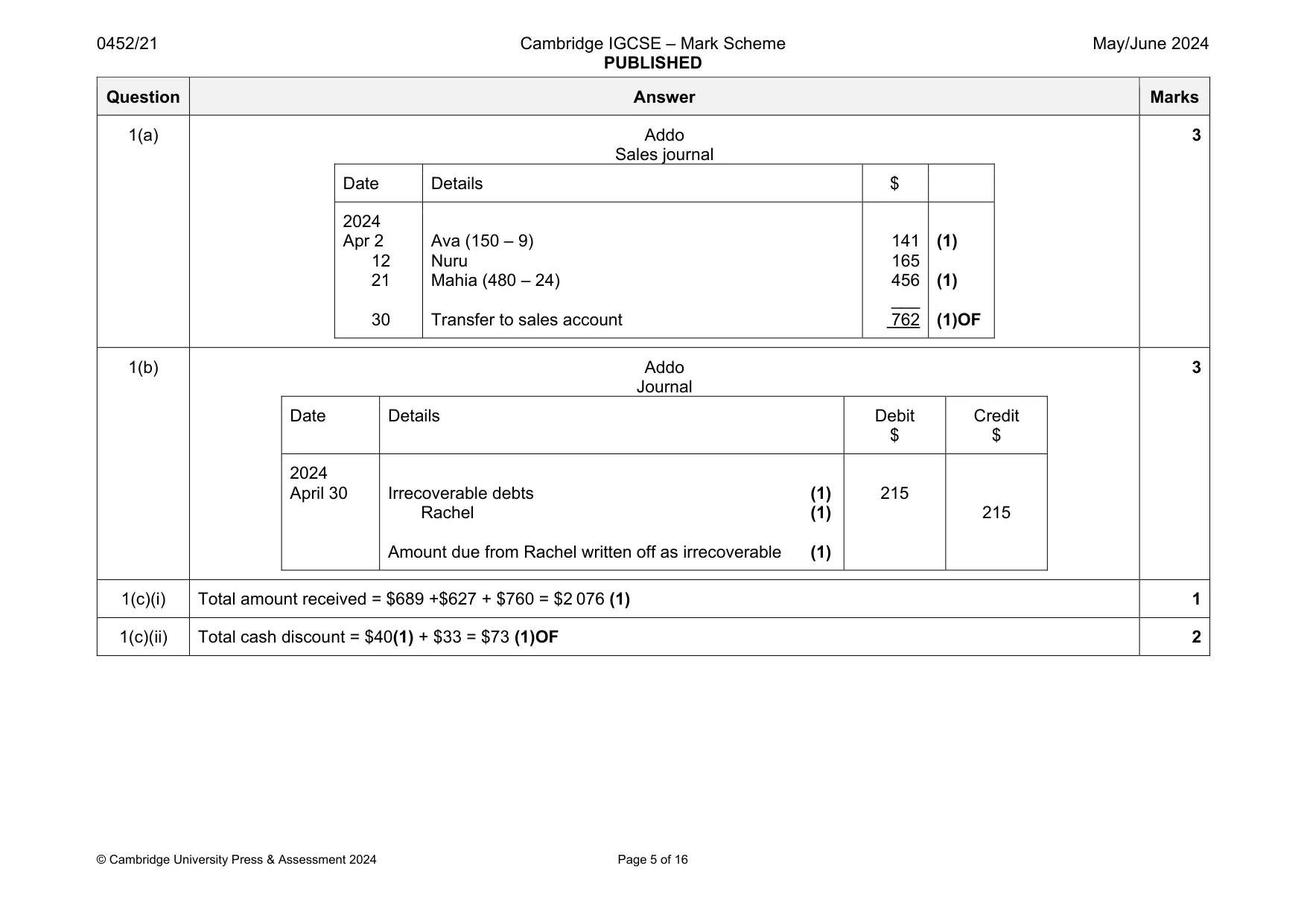 Mark scheme, page 5 of 16