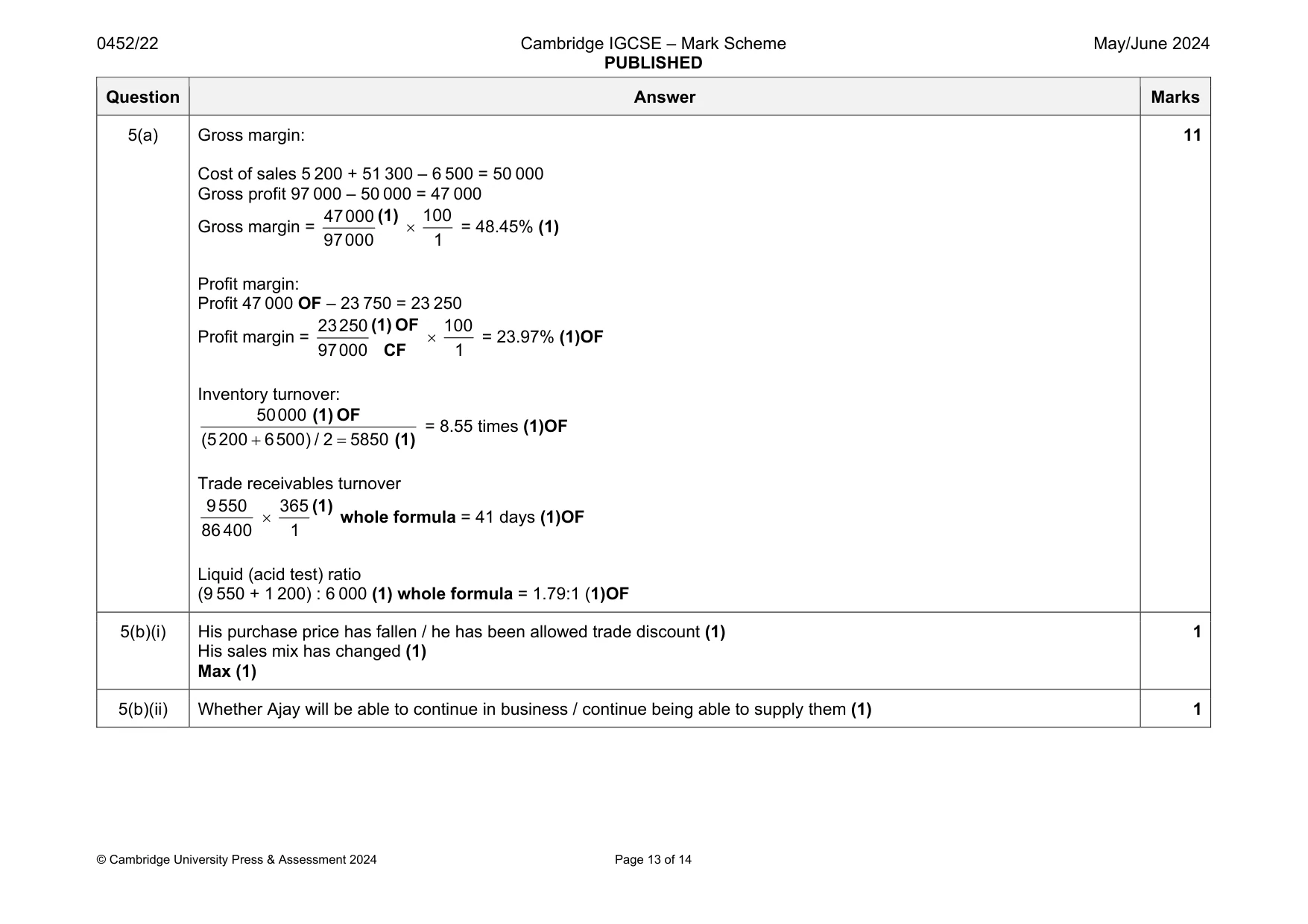 Mark scheme, page 13 of 14