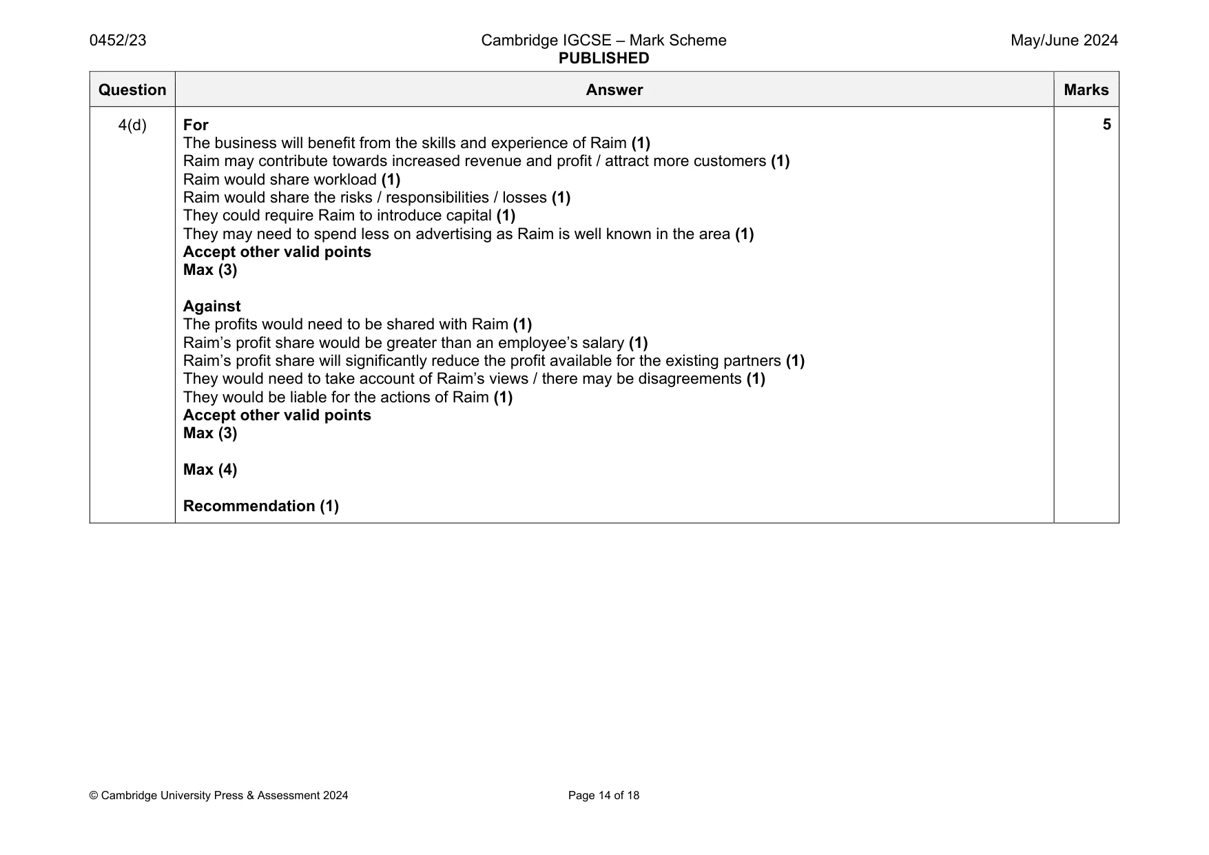 Mark scheme, page 14 of 18