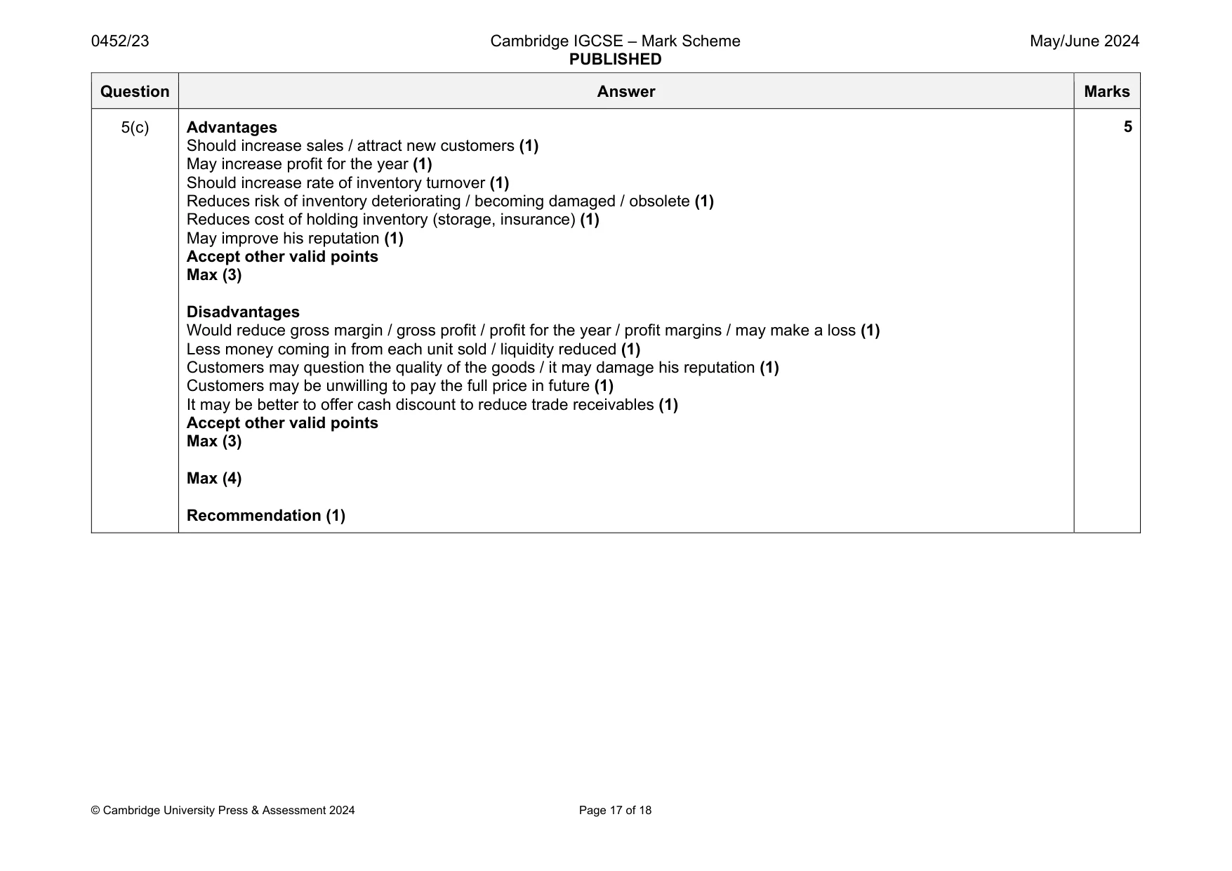 Mark scheme, page 17 of 18