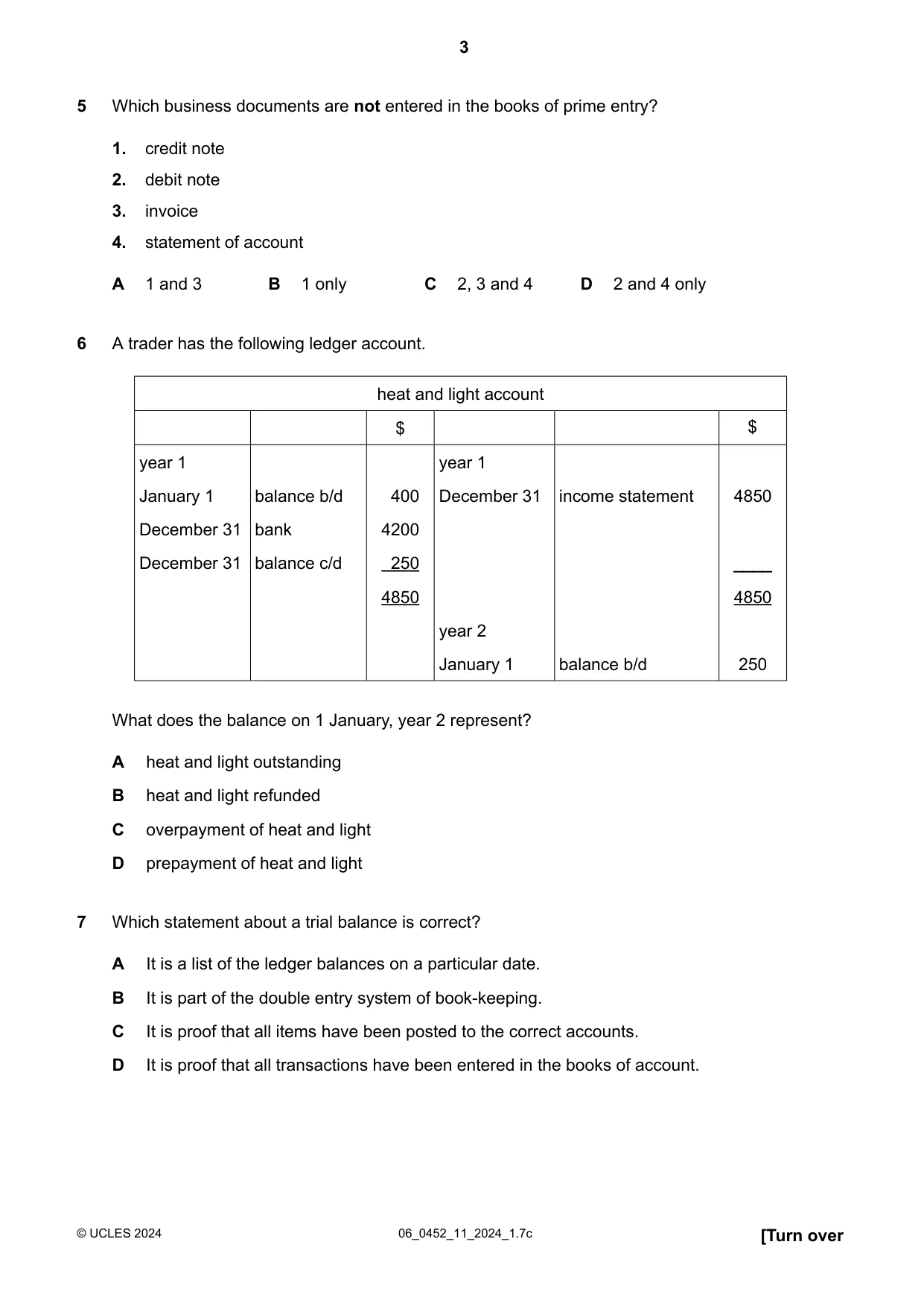 Cambridge IGCSE Accounting 0452 2024 May/June Paper 1 · Variant 1 question paper, page 3 of 12