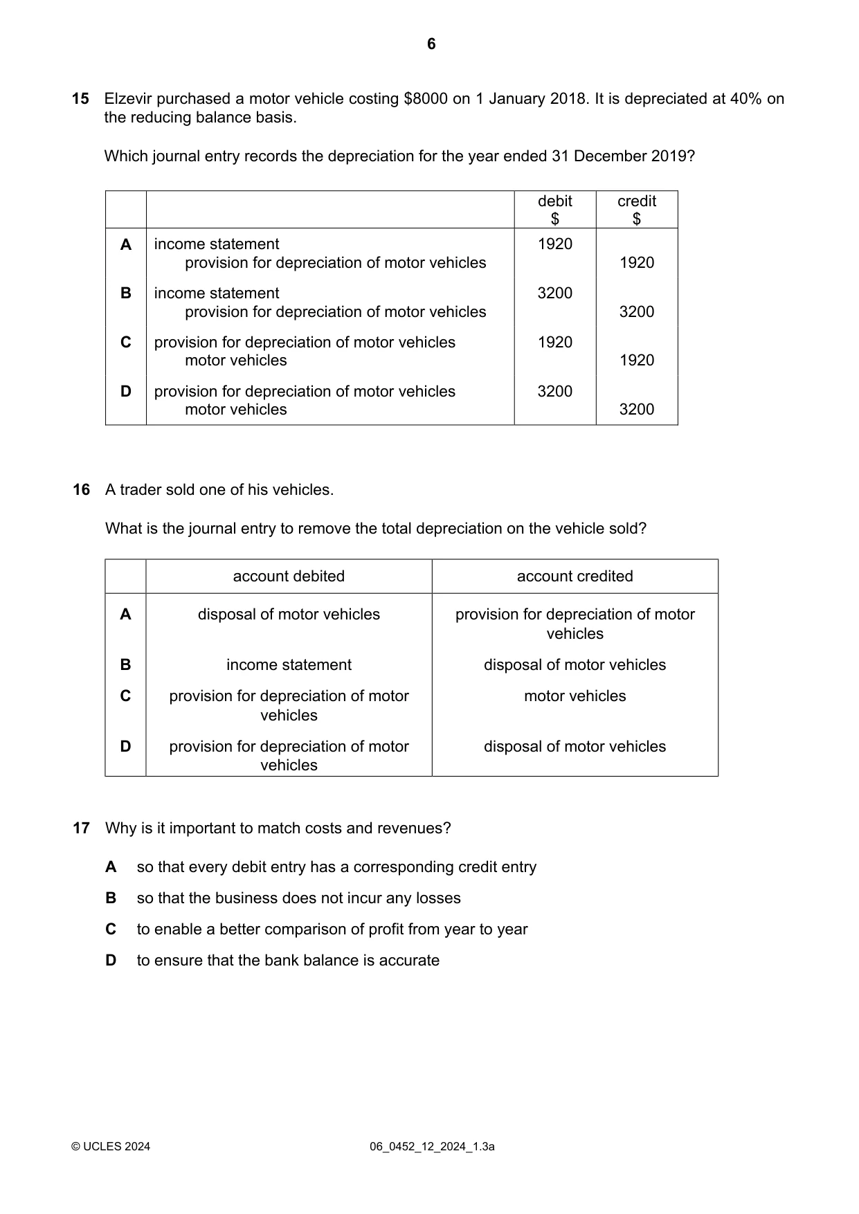 Cambridge IGCSE Accounting 0452 2024 May/June Paper 1 · Variant 2 question paper, page 6 of 12