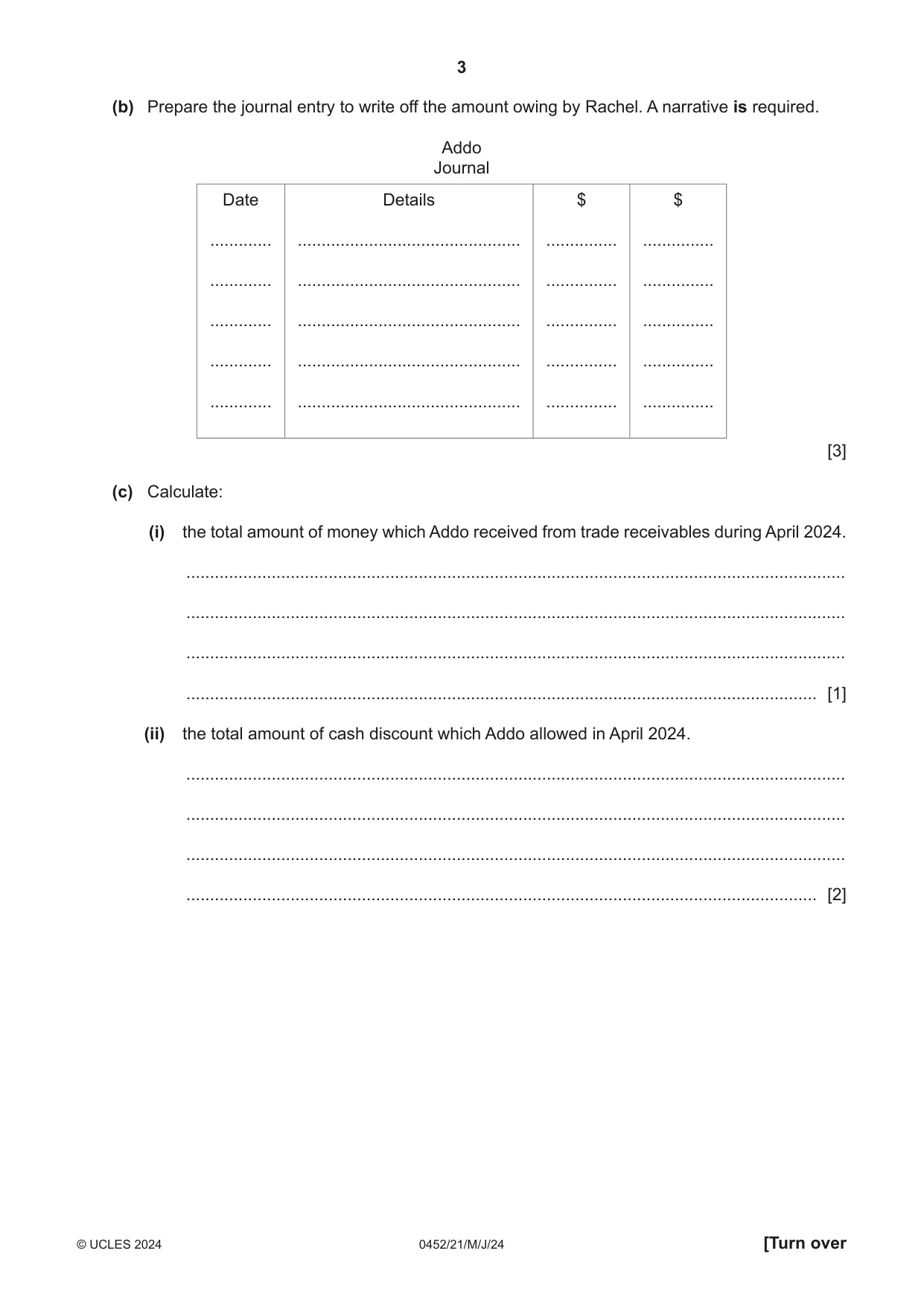 Cambridge IGCSE Accounting 0452 2024 May/June Paper 2 · Variant 1 question paper, page 3 of 20