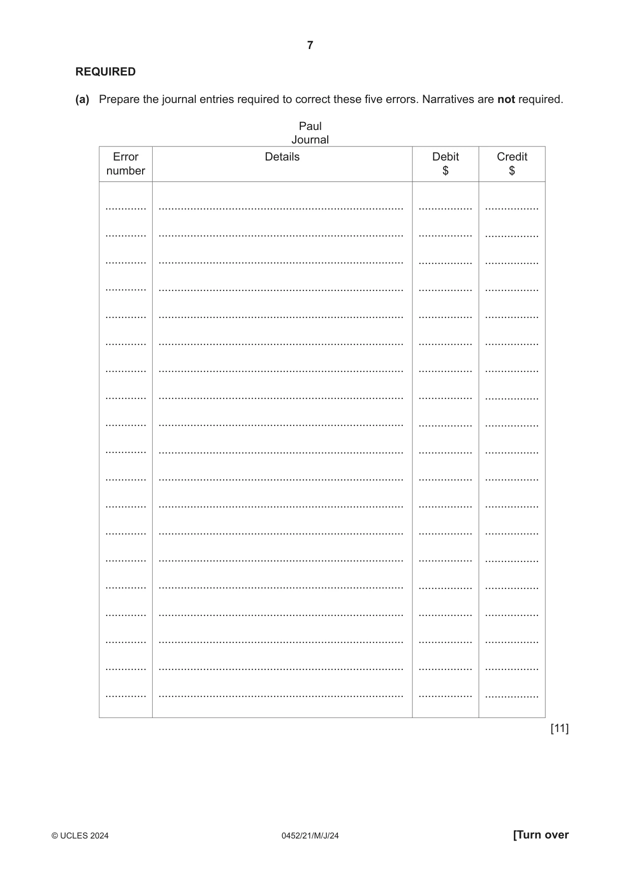 Cambridge IGCSE Accounting 0452 2024 May/June Paper 2 · Variant 1 question paper, page 7 of 20