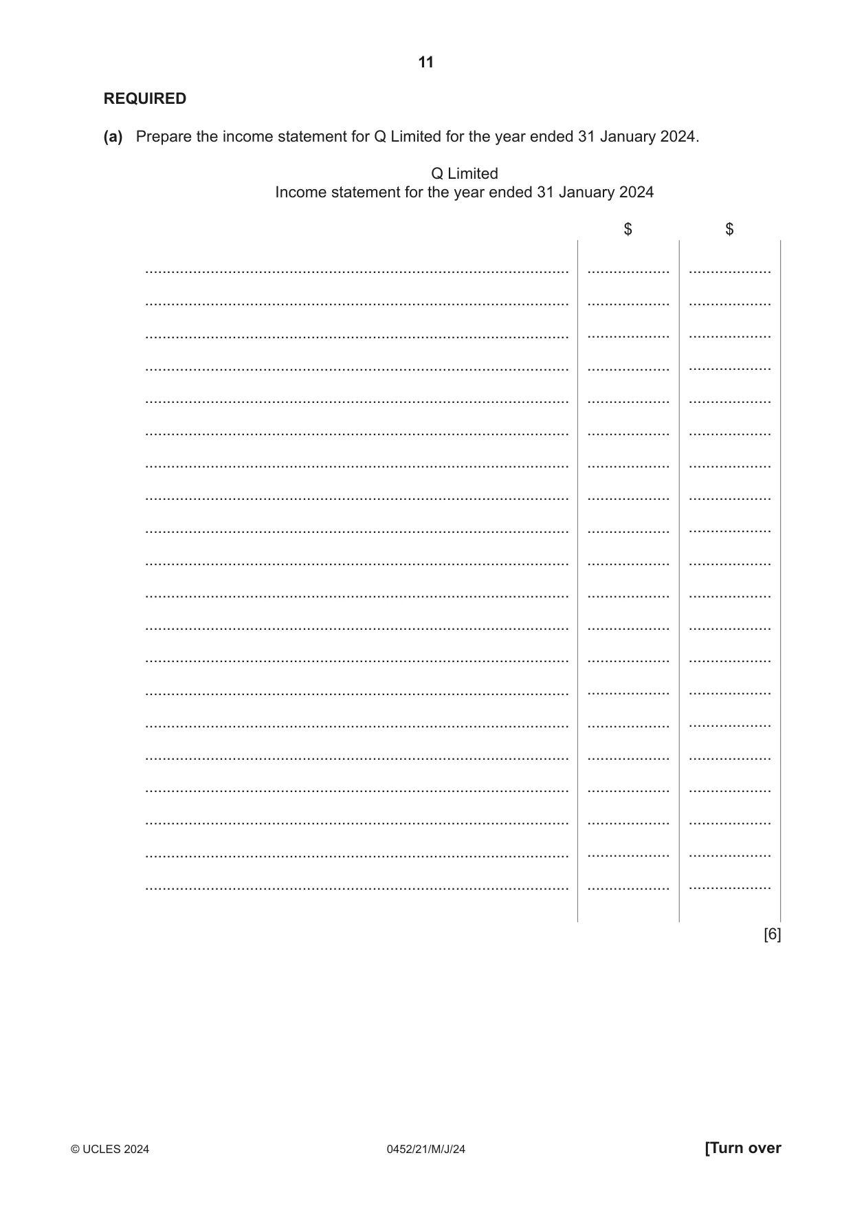 Cambridge IGCSE Accounting 0452 2024 May/June Paper 2 · Variant 1 question paper, page 11 of 20