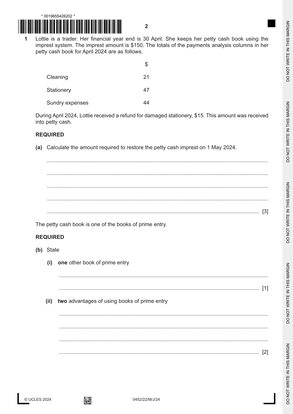 Cambridge IGCSE Accounting 0452 2024 May/June Paper 2 · Variant 2 question paper, page 2 of 20