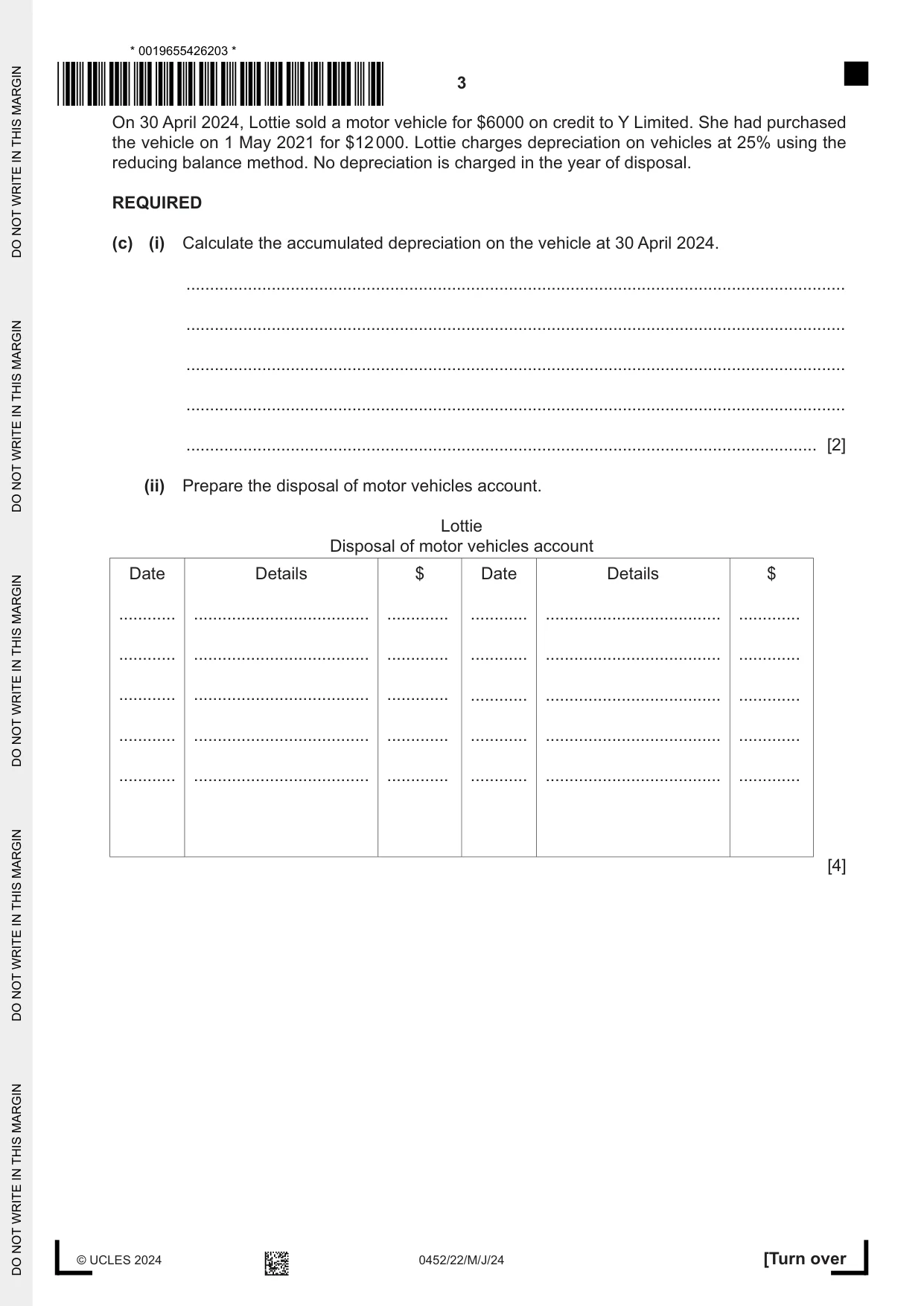 Cambridge IGCSE Accounting 0452 2024 May/June Paper 2 · Variant 2 question paper, page 3 of 20