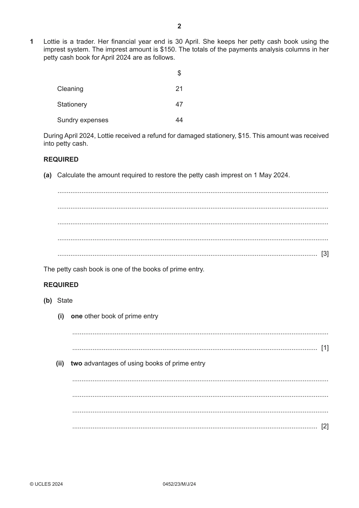 Cambridge IGCSE Accounting 0452 2024 May/June Paper 2 · Variant 3 question paper, page 2 of 20