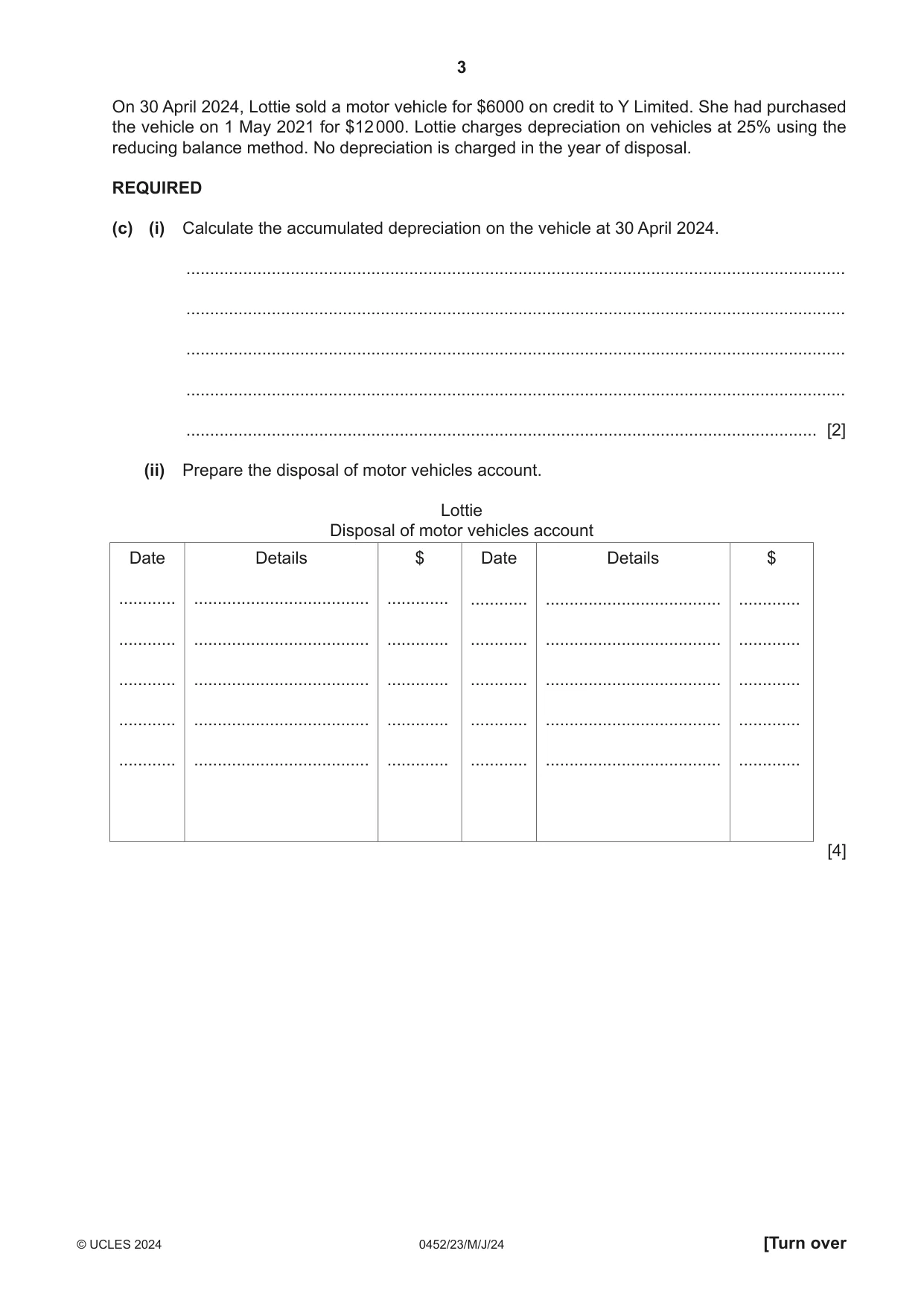 Cambridge IGCSE Accounting 0452 2024 May/June Paper 2 · Variant 3 question paper, page 3 of 20
