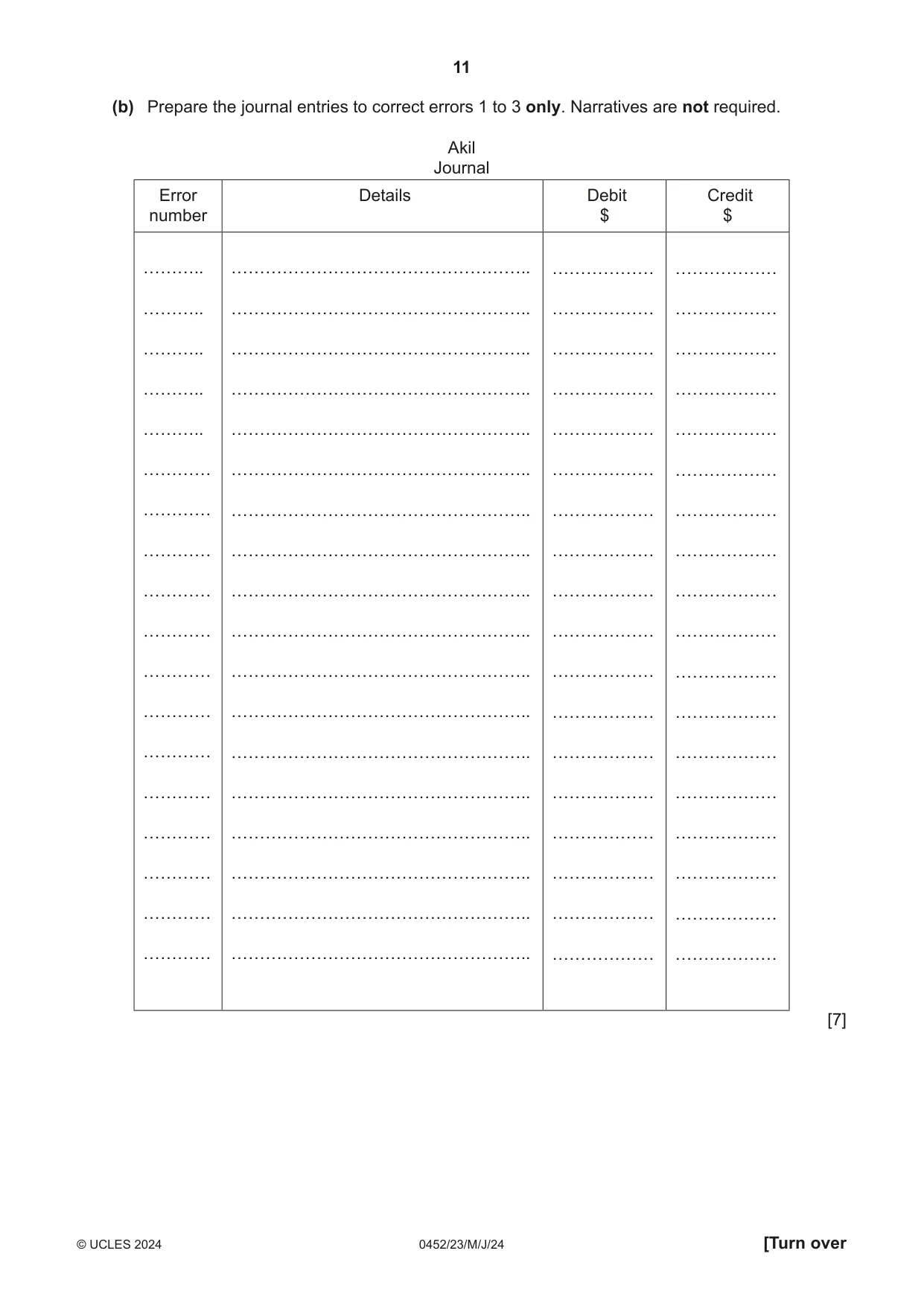 Cambridge IGCSE Accounting 0452 2024 May/June Paper 2 · Variant 3 question paper, page 11 of 20