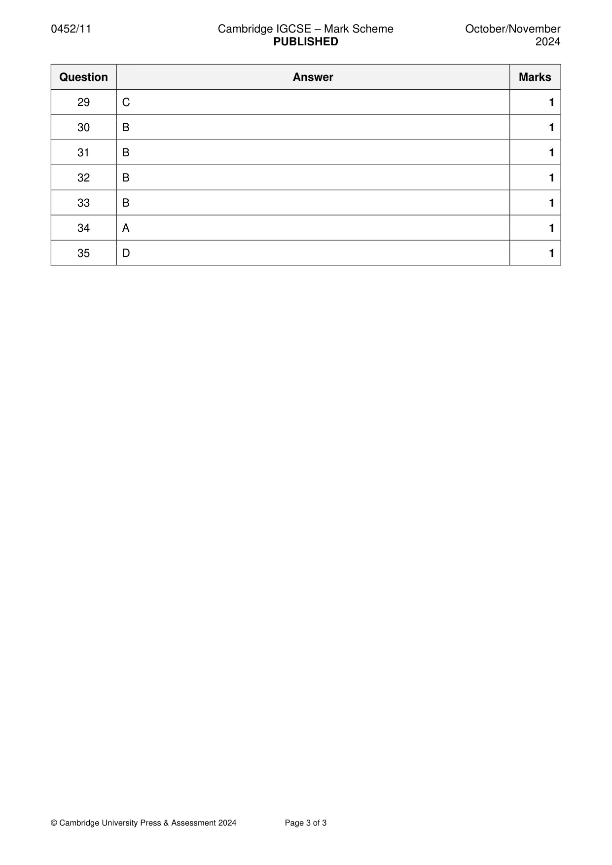 Mark scheme, page 3 of 3
