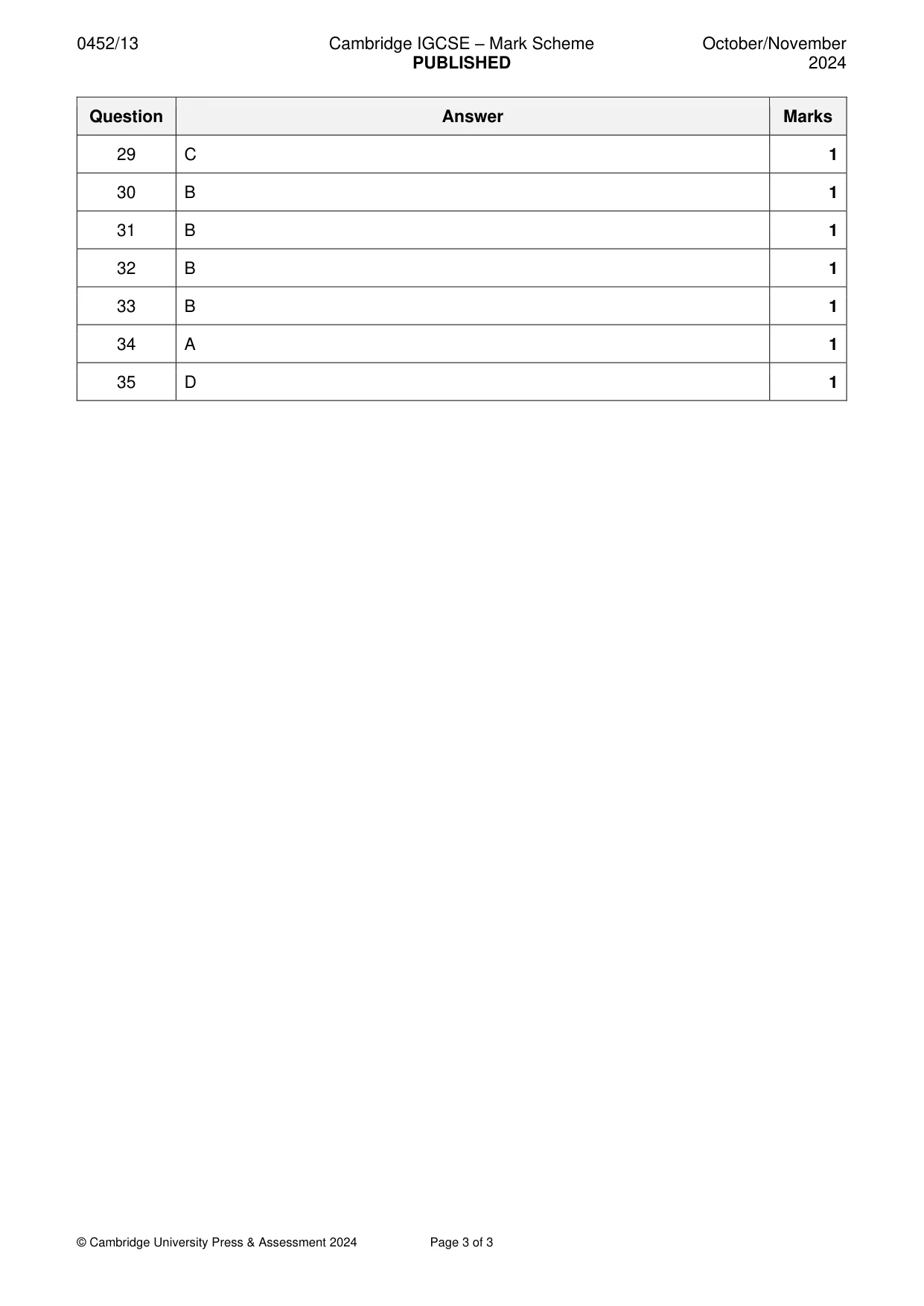 Mark scheme, page 3 of 3