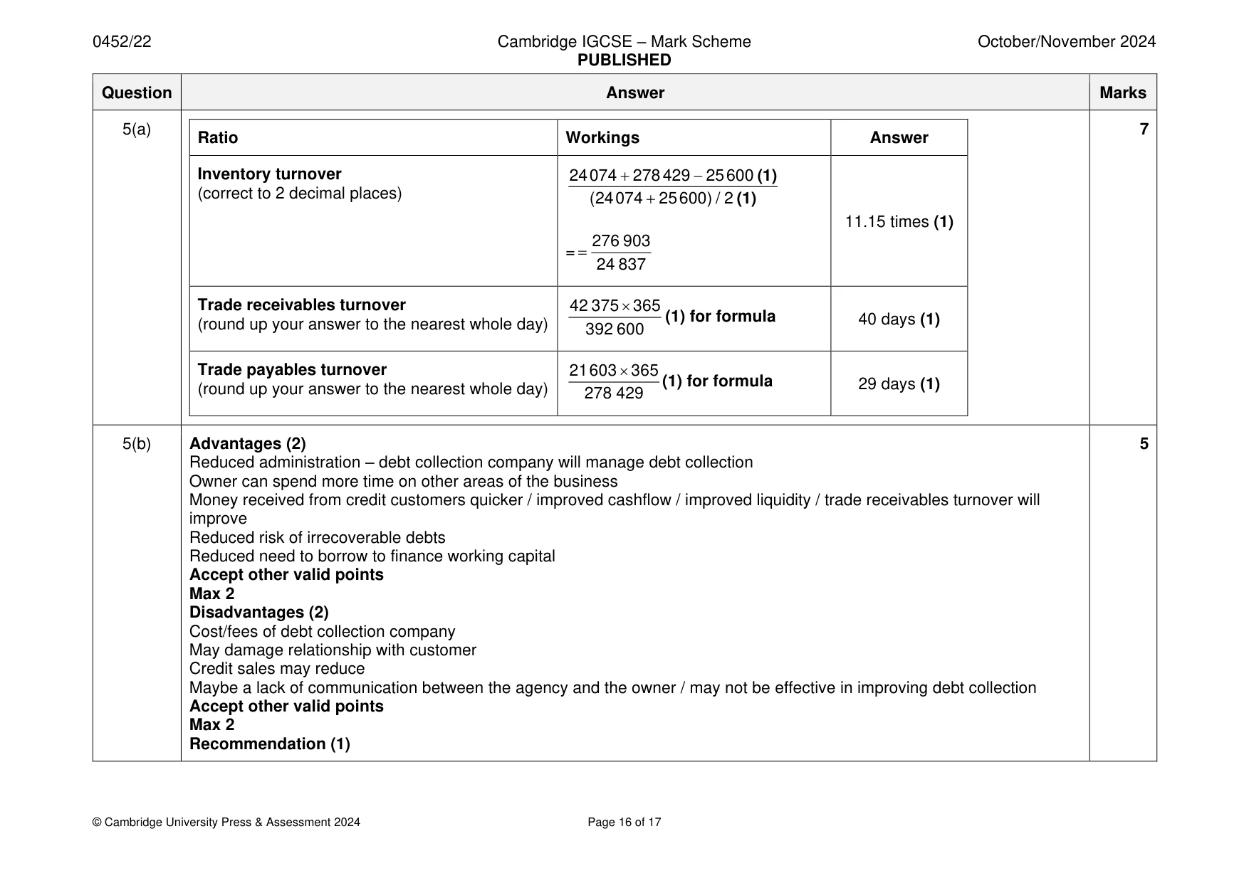 Mark scheme, page 16 of 17