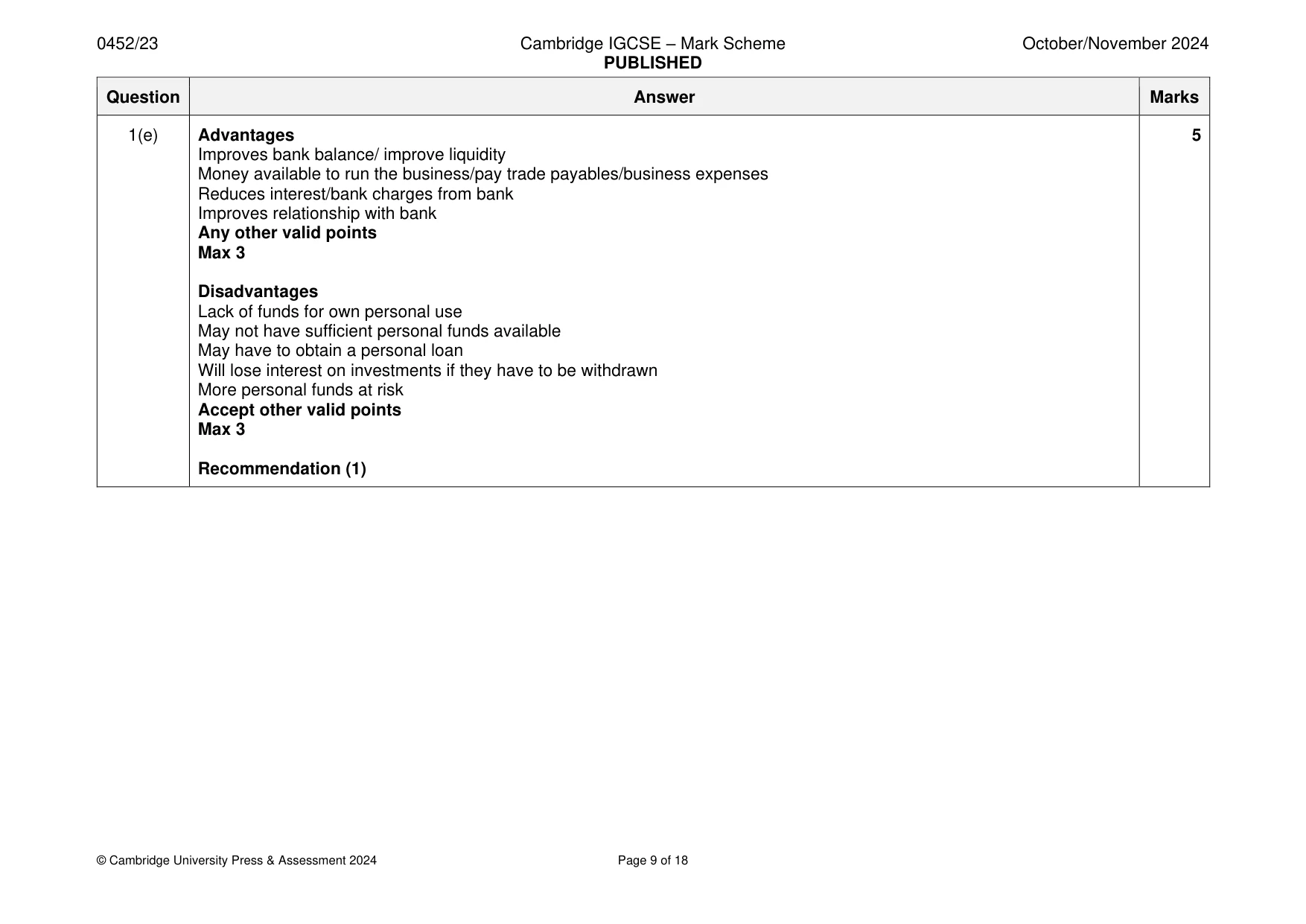 Mark scheme, page 9 of 18