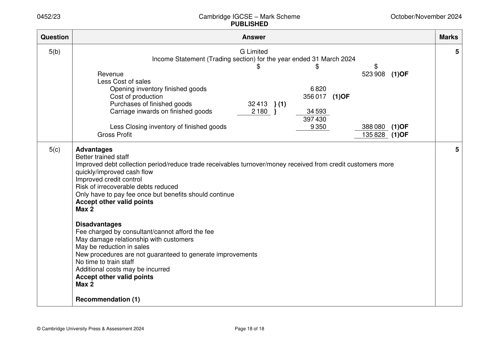 Mark scheme, page 18 of 18