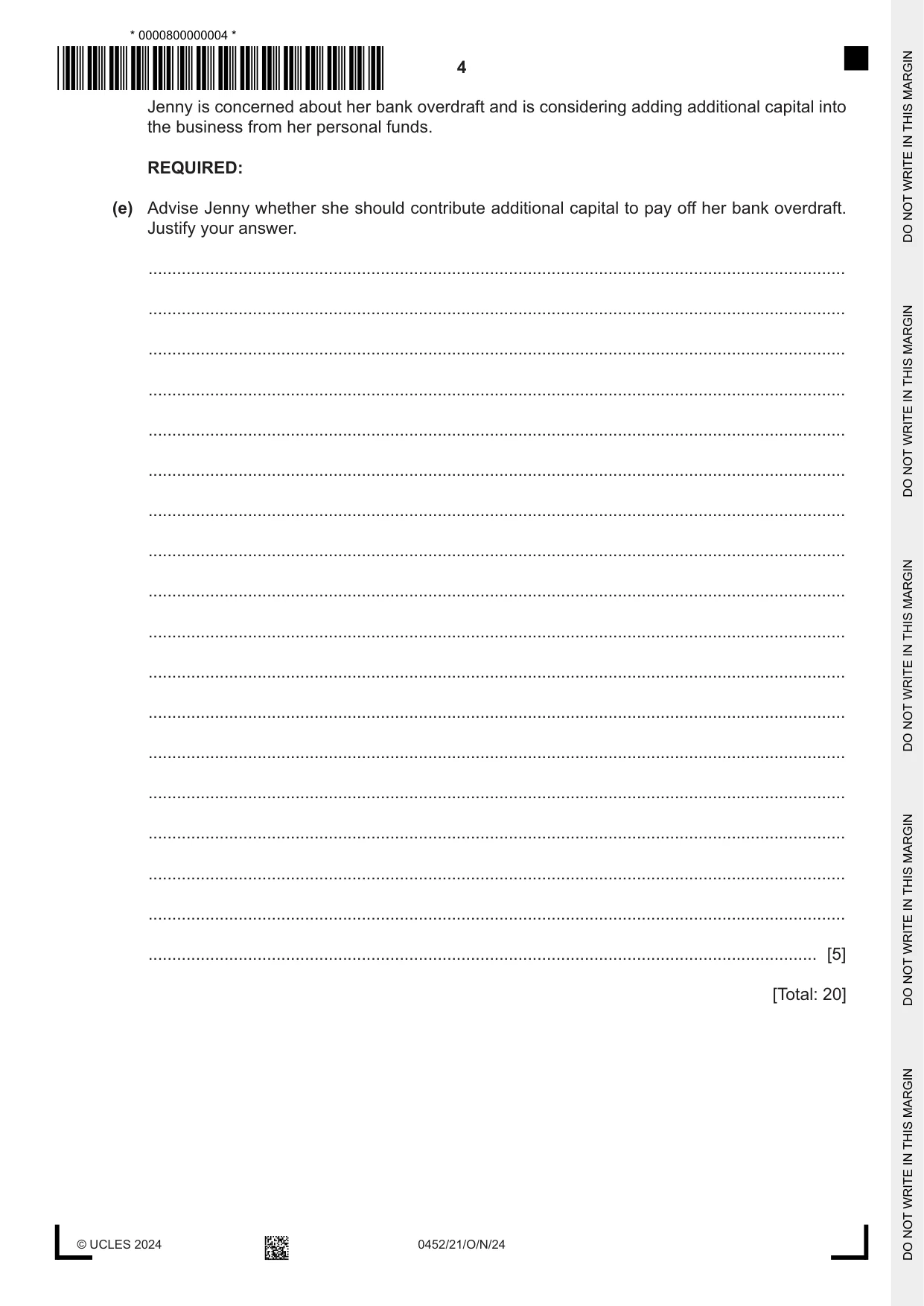 Cambridge IGCSE Accounting 0452 2024 Oct/Nov Paper 2 · Variant 1 question paper, page 4 of 24