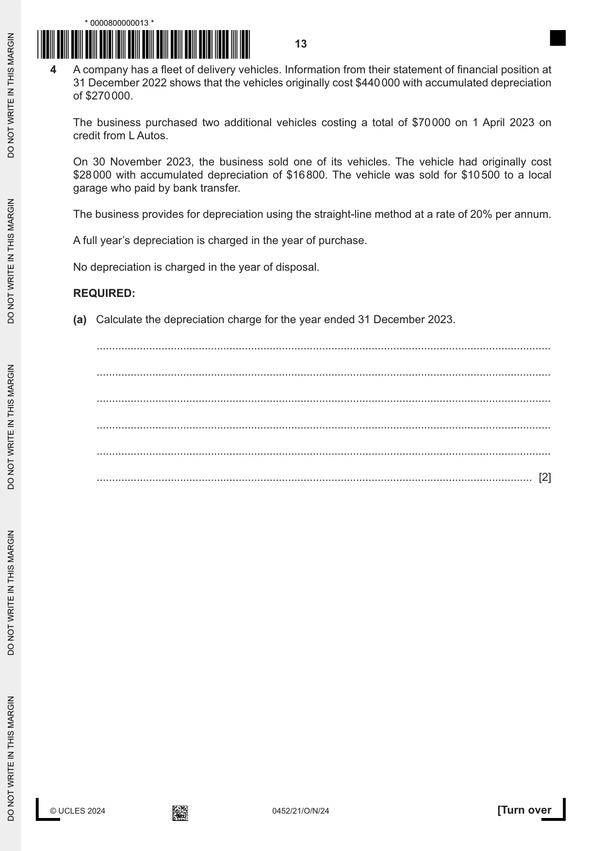Cambridge IGCSE Accounting 0452 2024 Oct/Nov Paper 2 · Variant 1 question paper, page 13 of 24