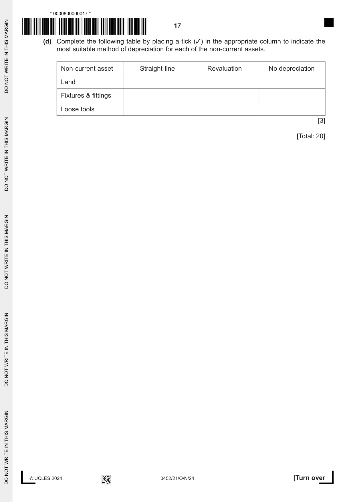 Cambridge IGCSE Accounting 0452 2024 Oct/Nov Paper 2 · Variant 1 question paper, page 17 of 24