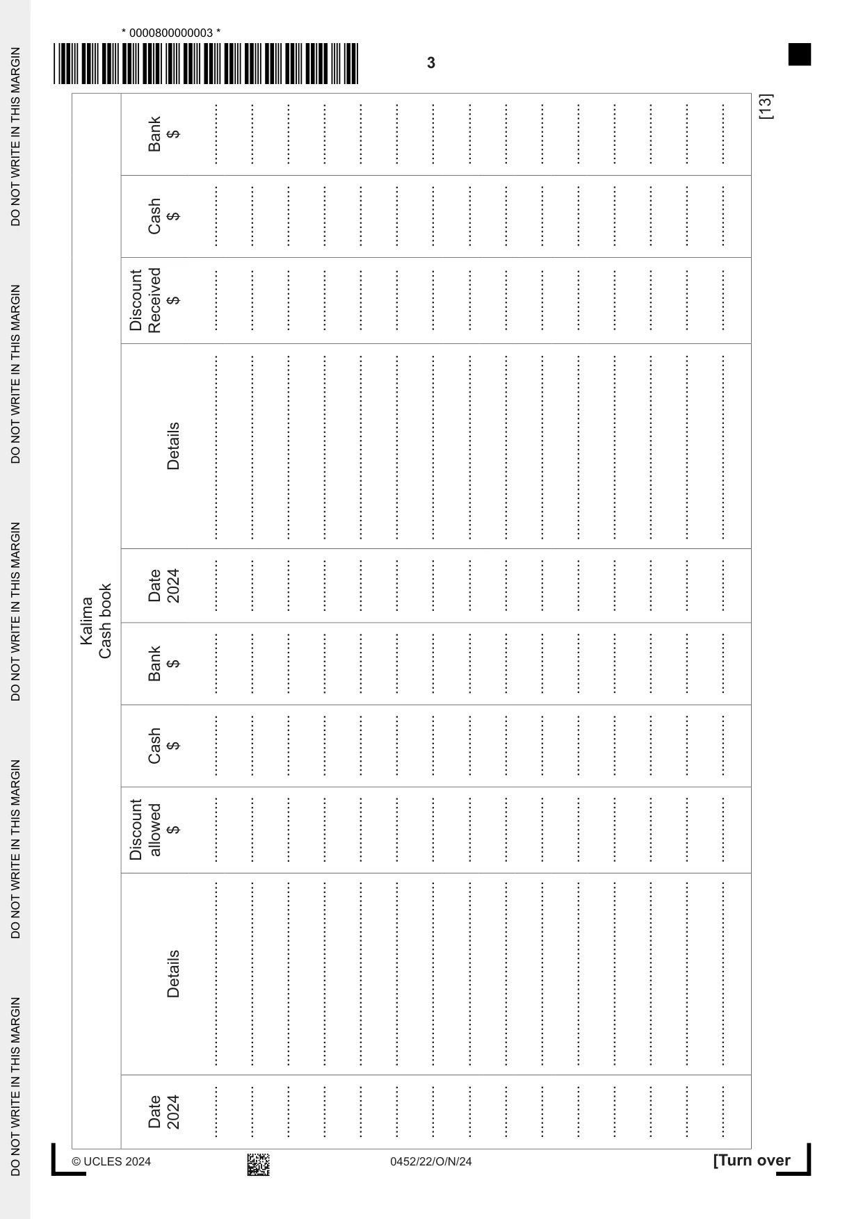 Cambridge IGCSE Accounting 0452 2024 Oct/Nov Paper 2 · Variant 2 question paper, page 3 of 24