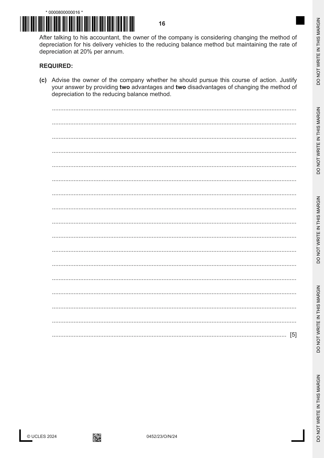 Cambridge IGCSE Accounting 0452 2024 Oct/Nov Paper 2 · Variant 3 question paper, page 16 of 24