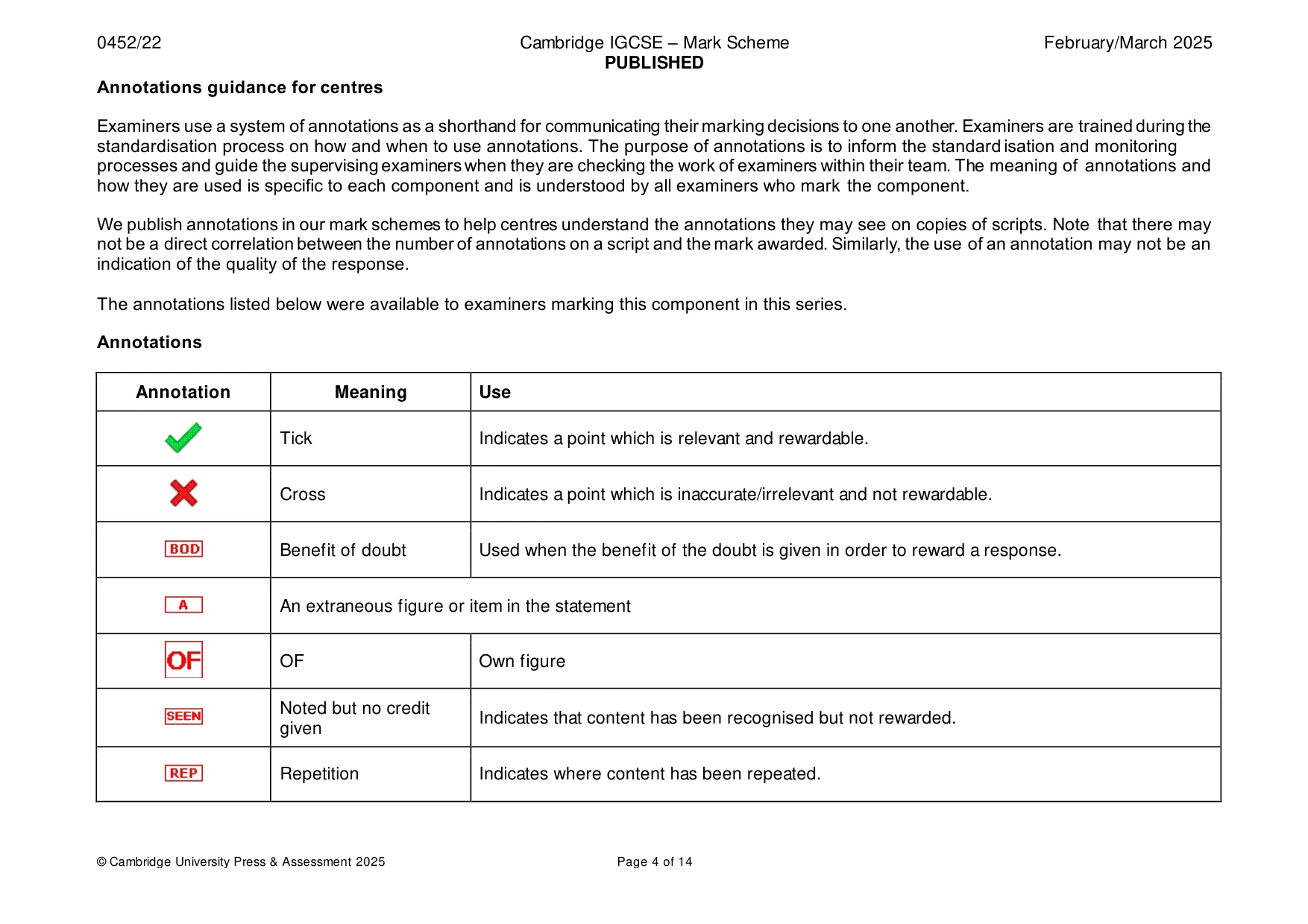 Mark scheme, page 4 of 14
