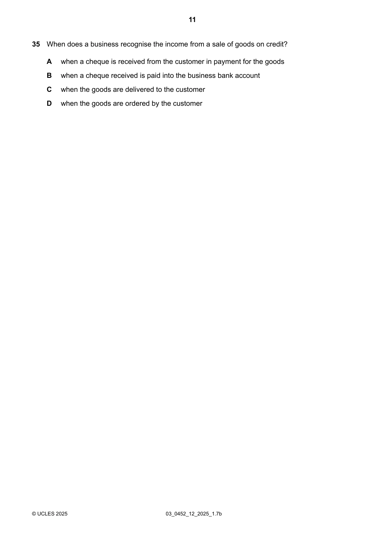 Cambridge IGCSE Accounting 0452 2025 Feb/March Paper 1 · Variant 2 question paper, page 11 of 12