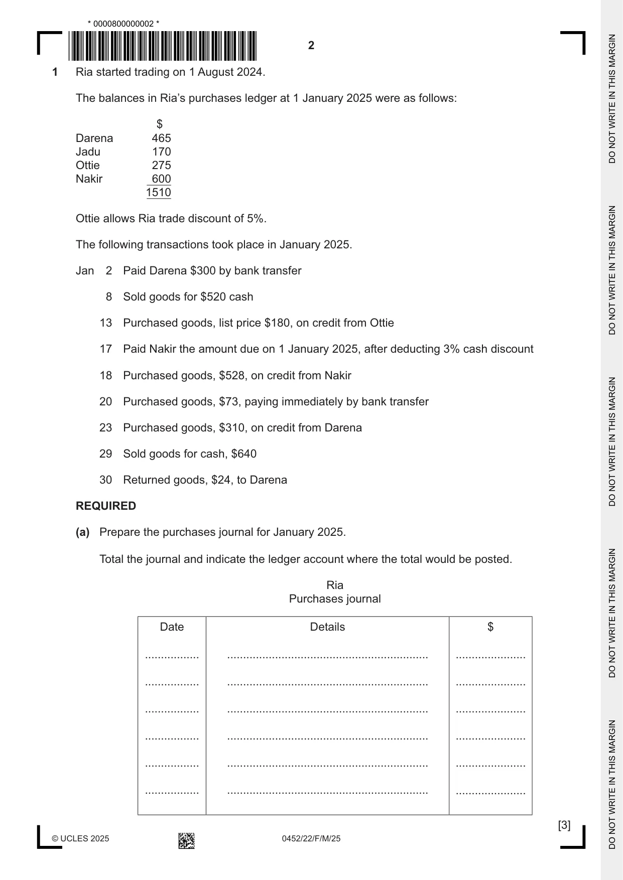 Cambridge IGCSE Accounting 0452 2025 Feb/March Paper 2 · Variant 2 question paper, page 2 of 24